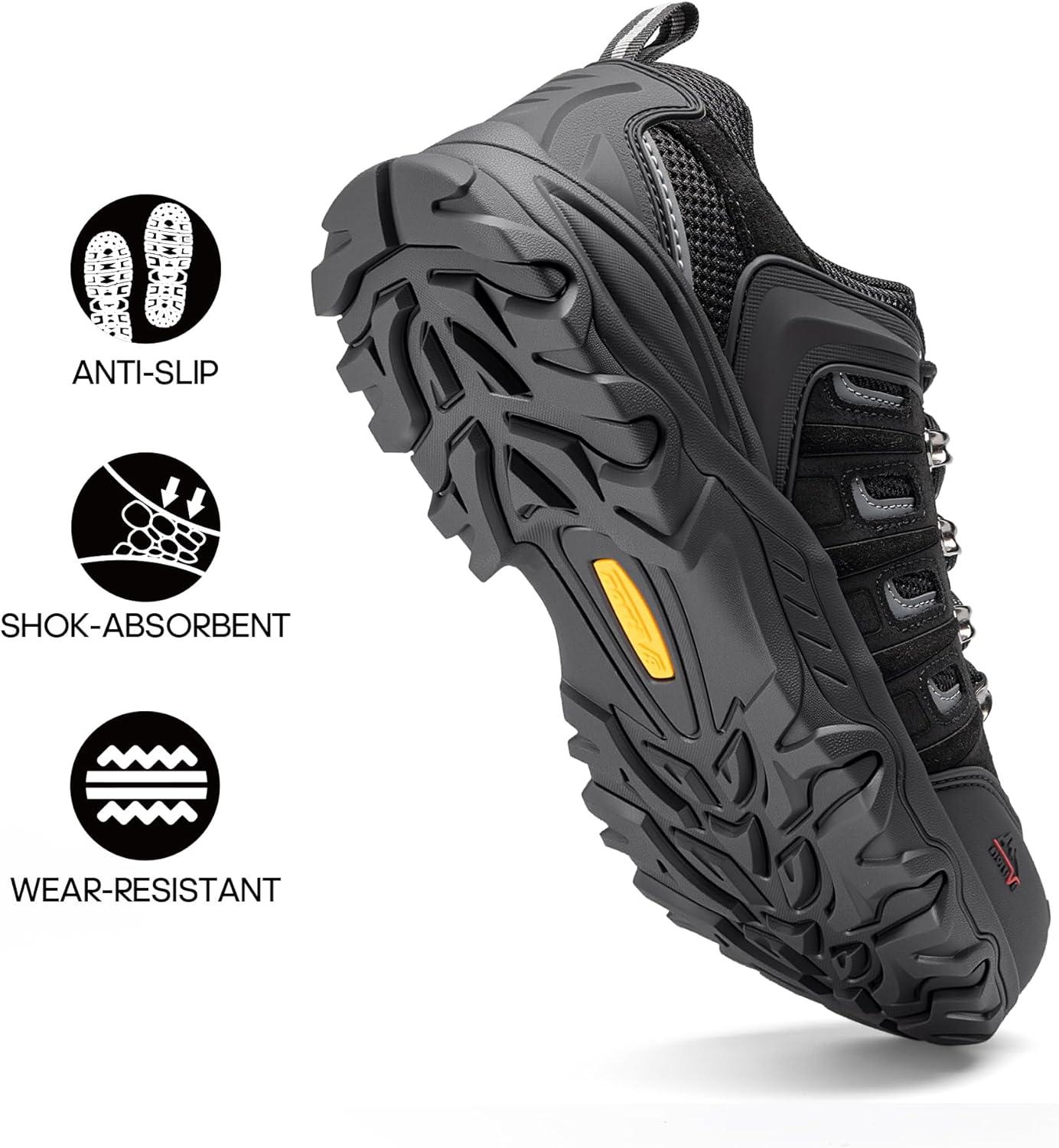 imageNORTIV 8 Mens Waterproof Hiking Shoes Leather LowTop Hiking Shoes for Outdoor Trailing Trekking Camping Walking QuestBlackGrey