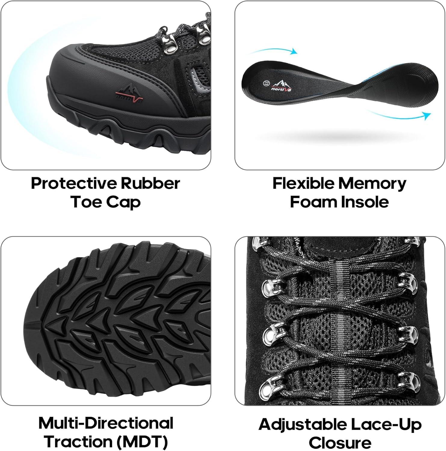 imageNORTIV 8 Mens Waterproof Hiking Shoes Leather LowTop Hiking Shoes for Outdoor Trailing Trekking Camping Walking QuestBlackGrey