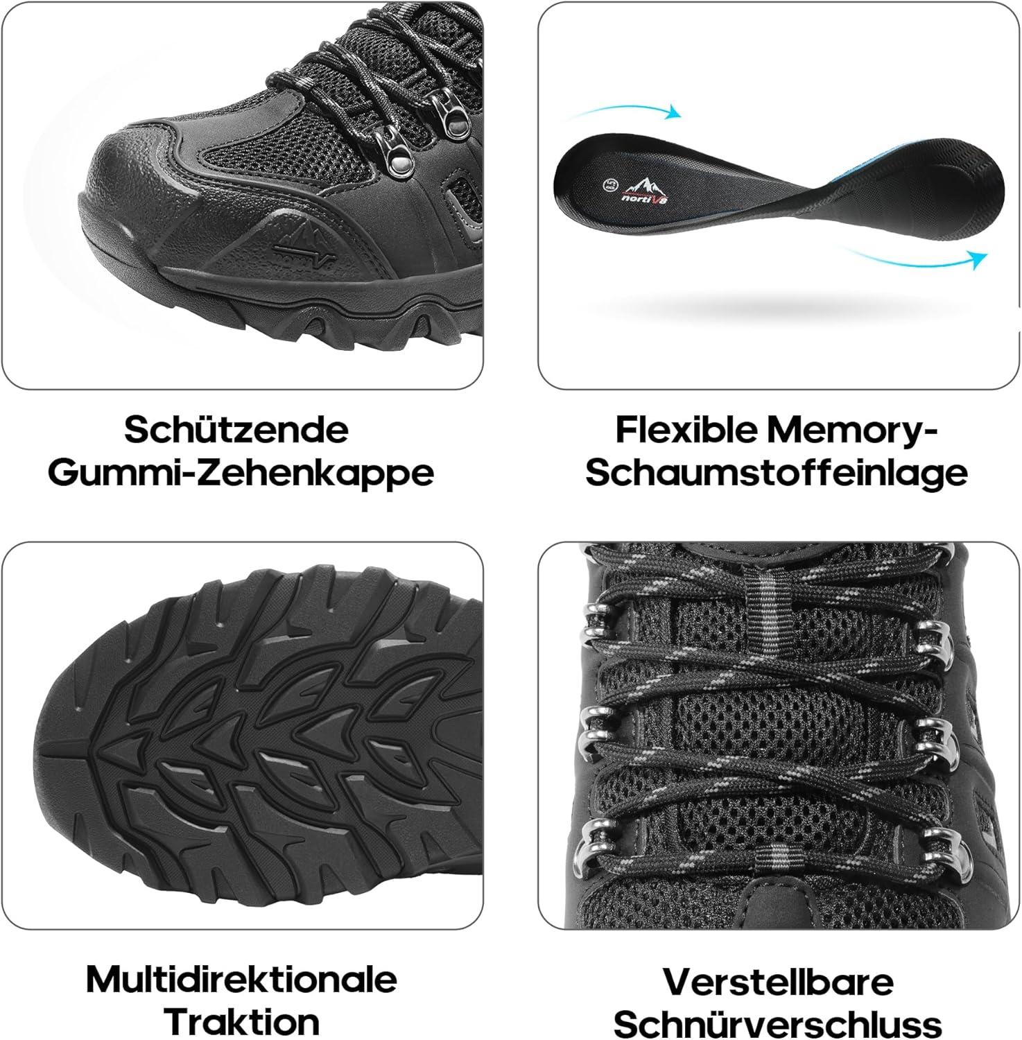 imageNORTIV 8 Mens Waterproof Hiking Shoes Leather LowTop Hiking Shoes for Outdoor Trailing Trekking Camping Walking QuestBlackGreypu