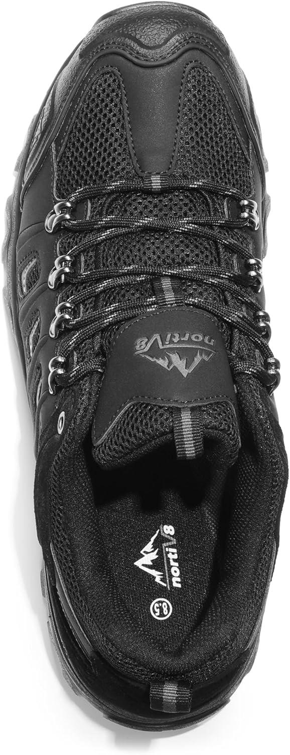 imageNORTIV 8 Mens Waterproof Hiking Shoes Leather LowTop Hiking Shoes for Outdoor Trailing Trekking Camping Walking QuestBlackGreypu