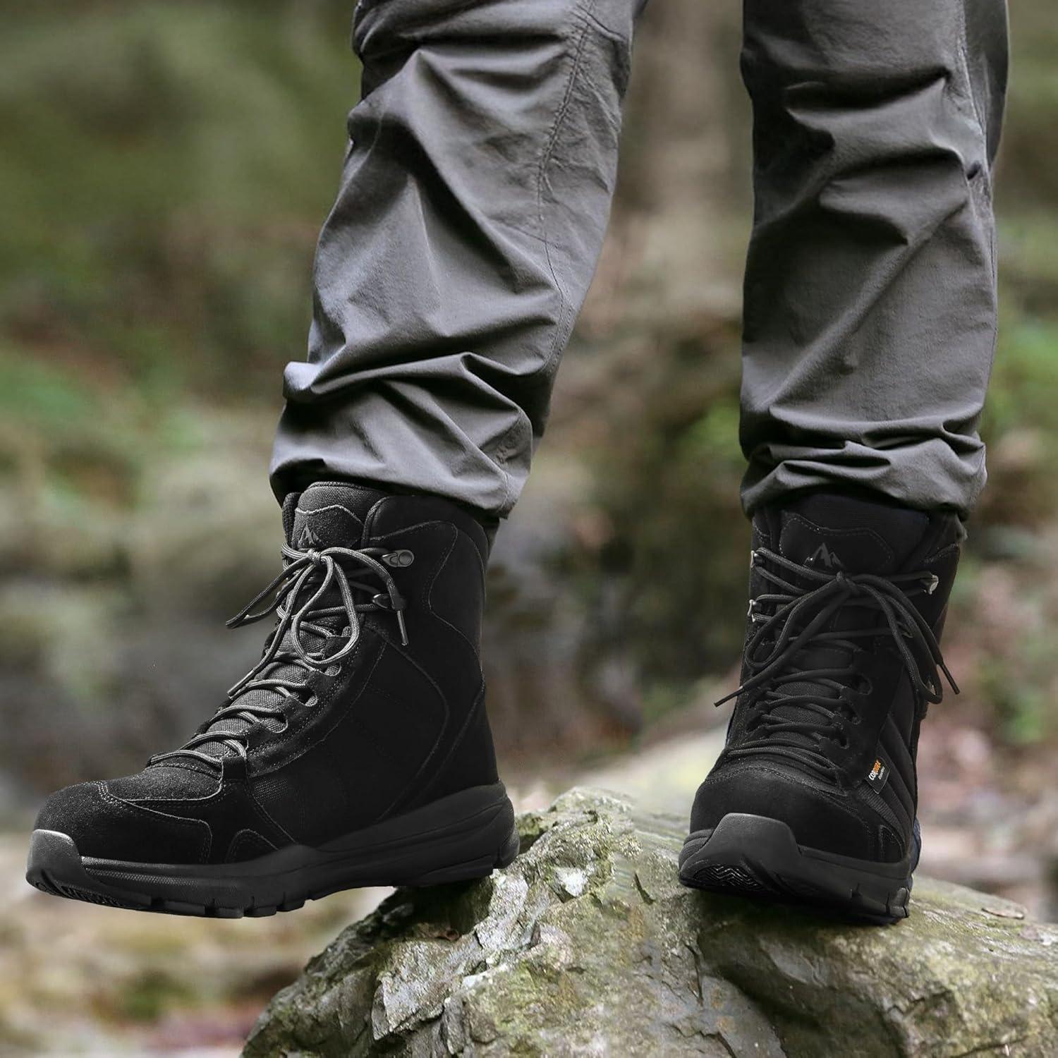 imageNORTIV 8 Mens Waterproof Lightweight Military Tactical Work Boots Outdoor Hiking Combat Motorcycle BootsWaterproofall Black