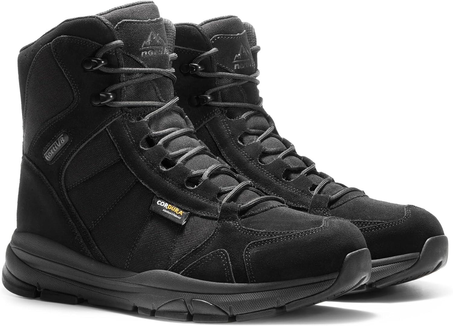 imageNORTIV 8 Mens Waterproof Lightweight Military Tactical Work Boots Outdoor Hiking Combat Motorcycle BootsWaterproofall Black