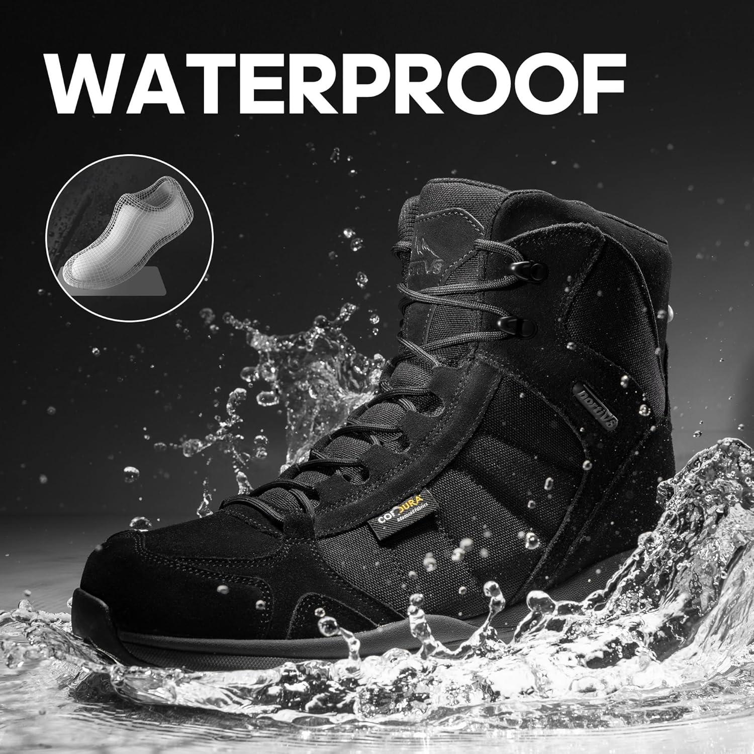 imageNORTIV 8 Mens Waterproof Lightweight Military Tactical Work Boots Outdoor Hiking Combat Motorcycle BootsWaterproofall Black
