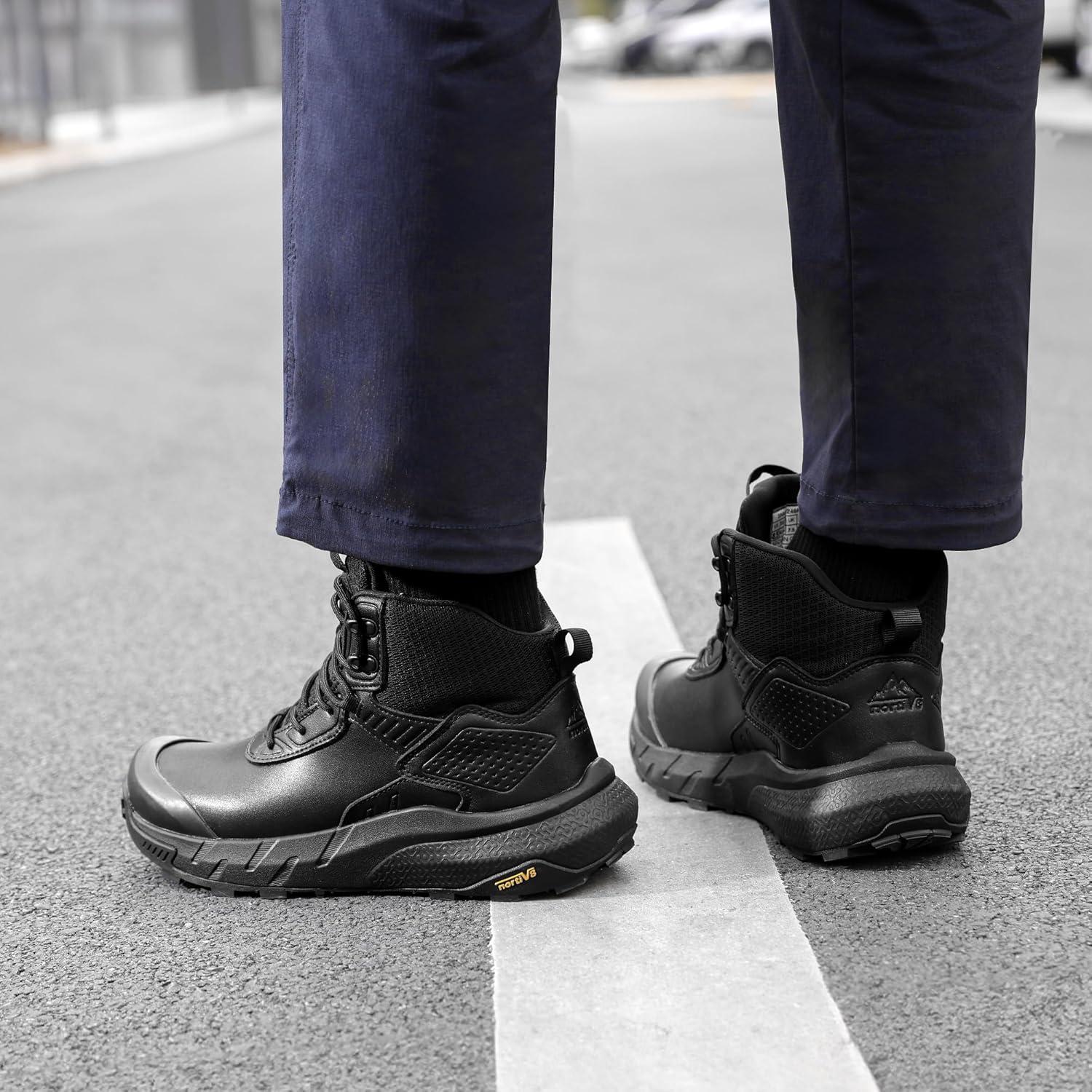 imageNORTIV 8 Mens Waterproof Military Tactical Work Boots Leather Motorcycle Combat Lightweight NonSlip Hiking Boots for Men DefenderBlack6 Inches