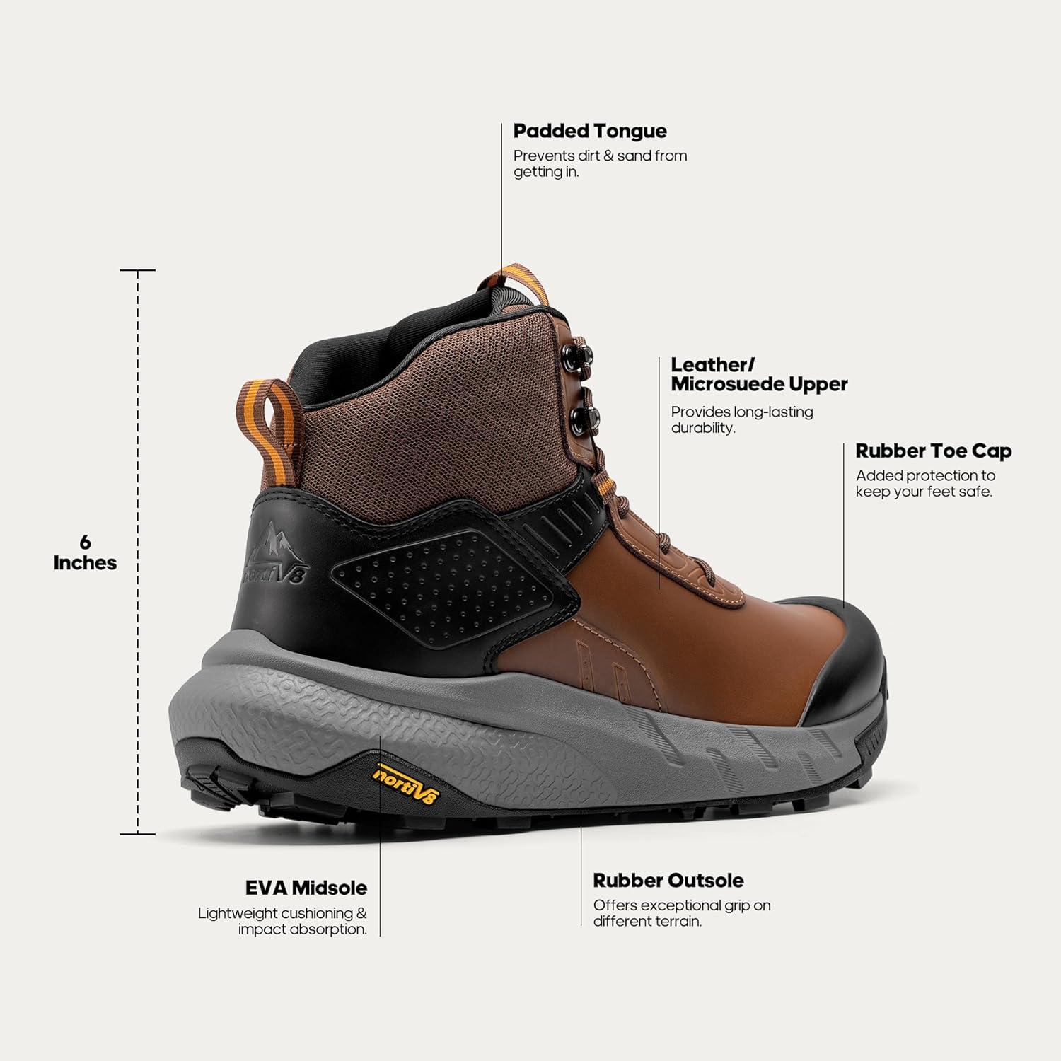 imageNORTIV 8 Mens Waterproof Military Tactical Work Boots Leather Motorcycle Combat Lightweight NonSlip Hiking Boots for Men DefenderBrown6 Inches