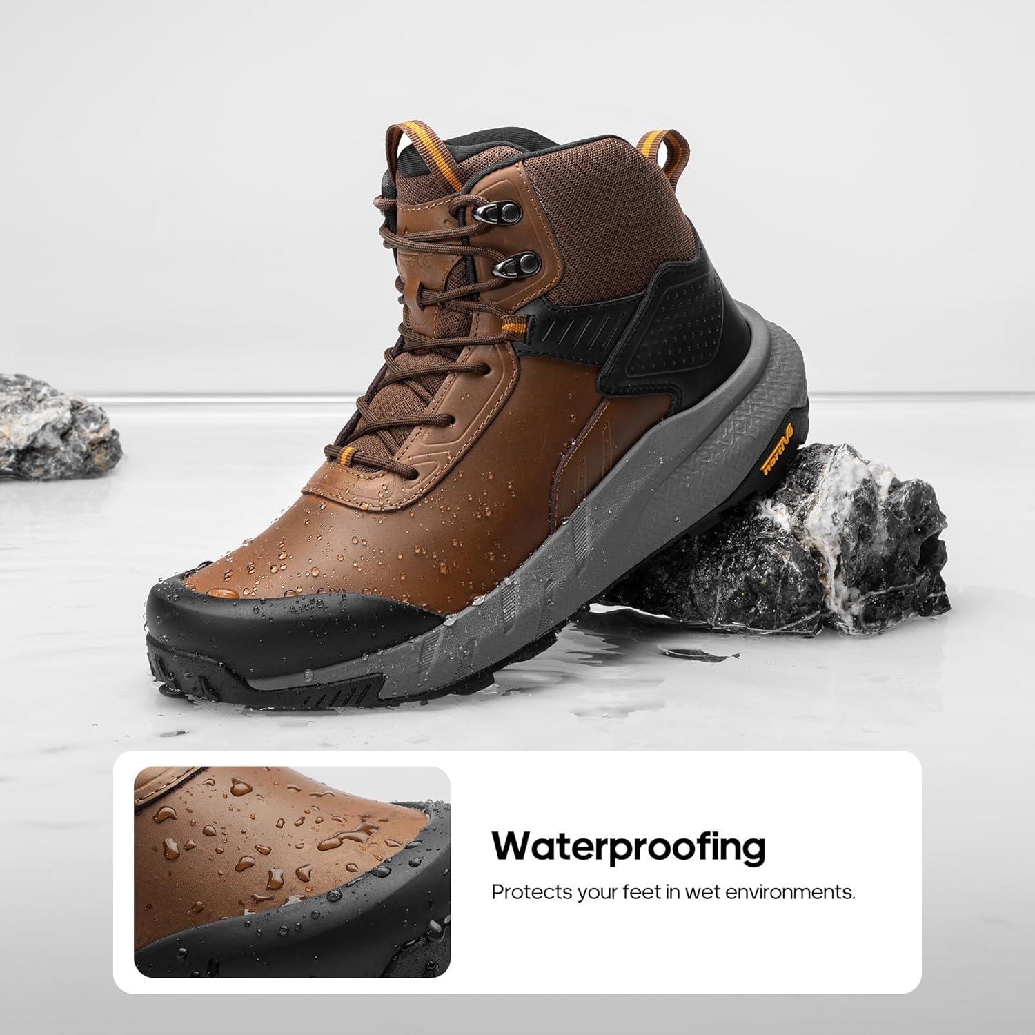 imageNORTIV 8 Mens Waterproof Military Tactical Work Boots Leather Motorcycle Combat Lightweight NonSlip Hiking Boots for Men DefenderBrown6 Inches