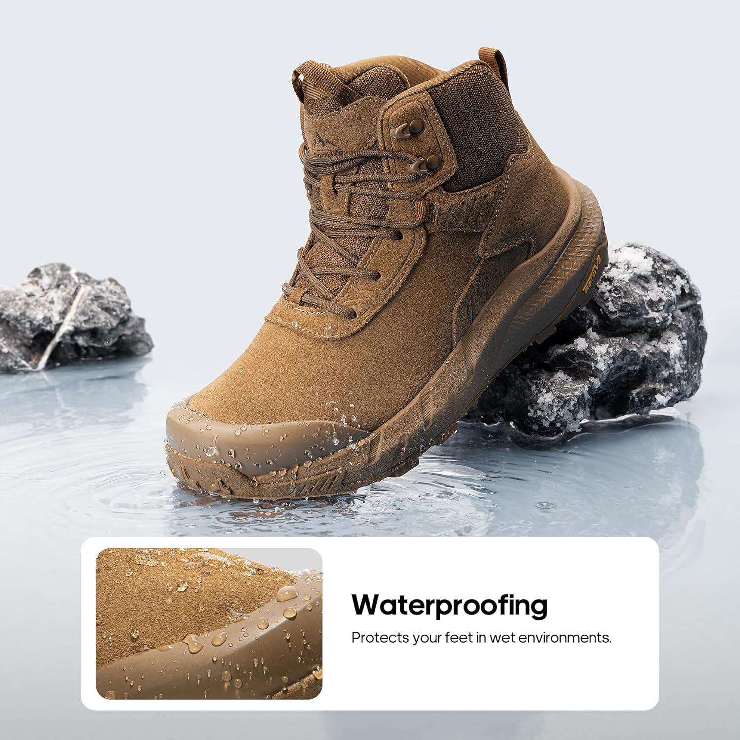 imageNORTIV 8 Mens Waterproof Military Tactical Work Boots Leather Motorcycle Combat Lightweight NonSlip Hiking Boots for Men DefenderCoyote6 Inches