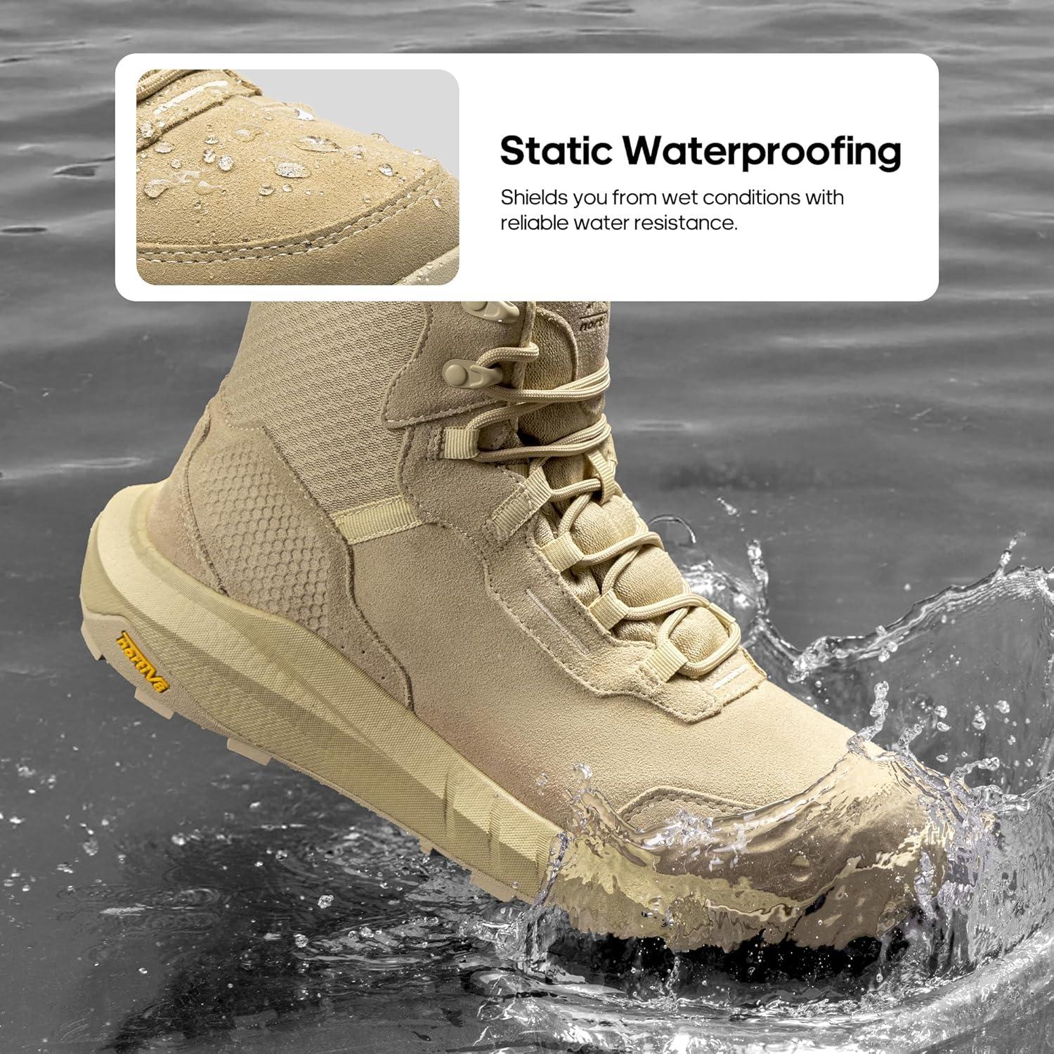 imageNORTIV 8 Mens Waterproof Tactical Work Winter Boots Cushion Sole Lightweight Leather NonSlip Combat Boots with Arch Support for Military Motorcycle Hiking HydroRangeSand