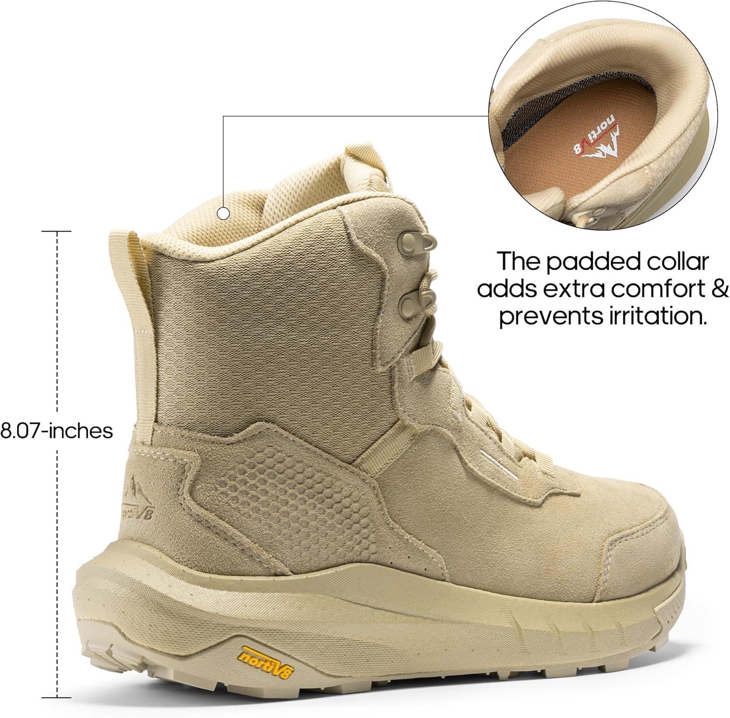 imageNORTIV 8 Mens Waterproof Tactical Work Winter Boots Cushion Sole Lightweight Leather NonSlip Combat Boots with Arch Support for Military Motorcycle Hiking HydroRangeSand