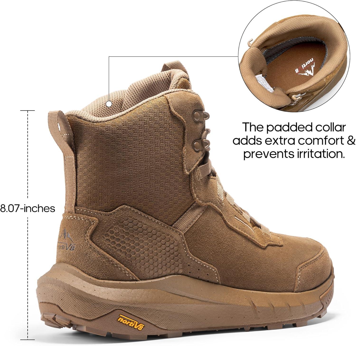 imageNORTIV 8 Mens Waterproof Tactical Work Winter Boots Cushion Sole Lightweight Leather NonSlip Combat Boots with Arch Support for Military Motorcycle Hiking HydroRangeCoyote