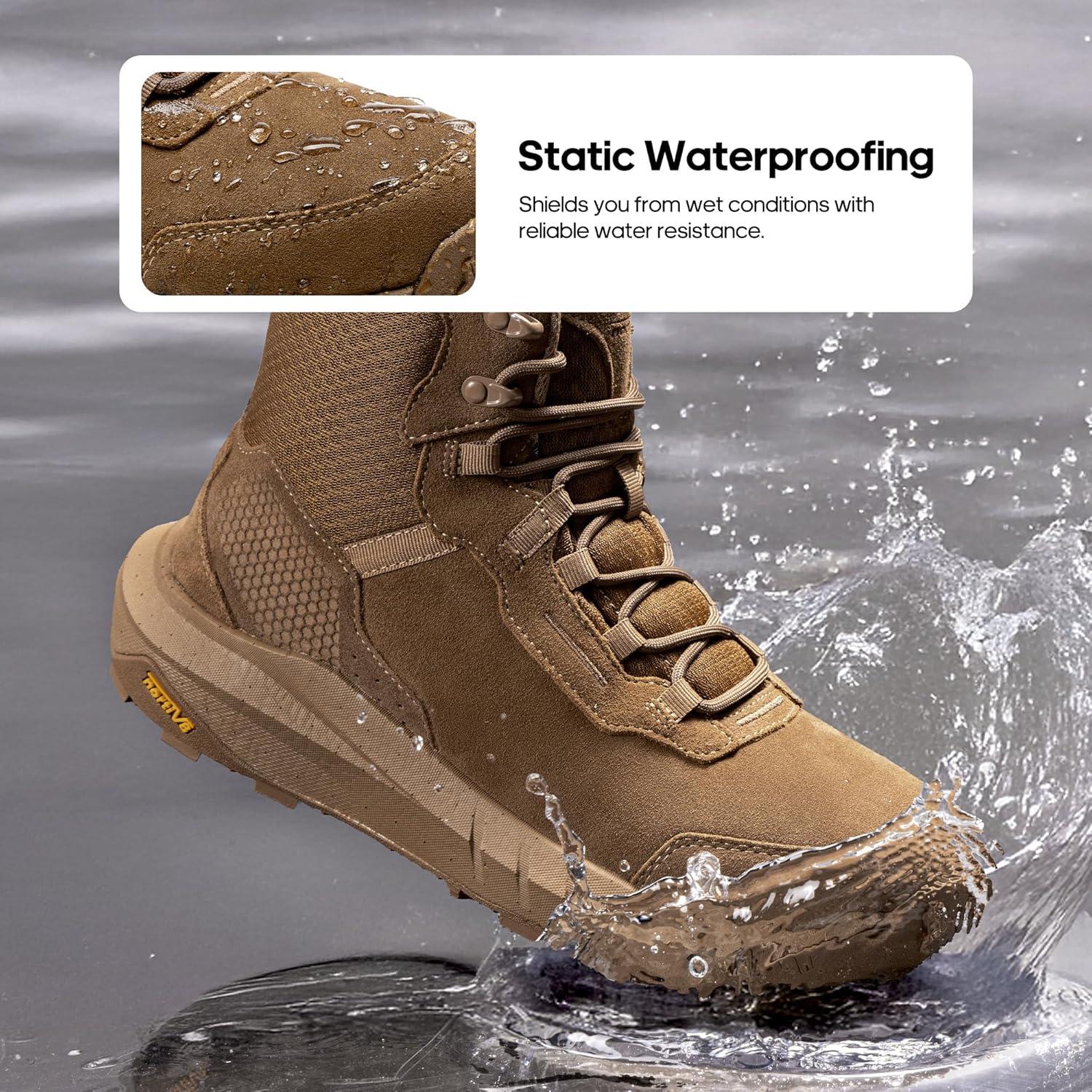 imageNORTIV 8 Mens Waterproof Tactical Work Winter Boots Cushion Sole Lightweight Leather NonSlip Combat Boots with Arch Support for Military Motorcycle Hiking HydroRangeCoyote