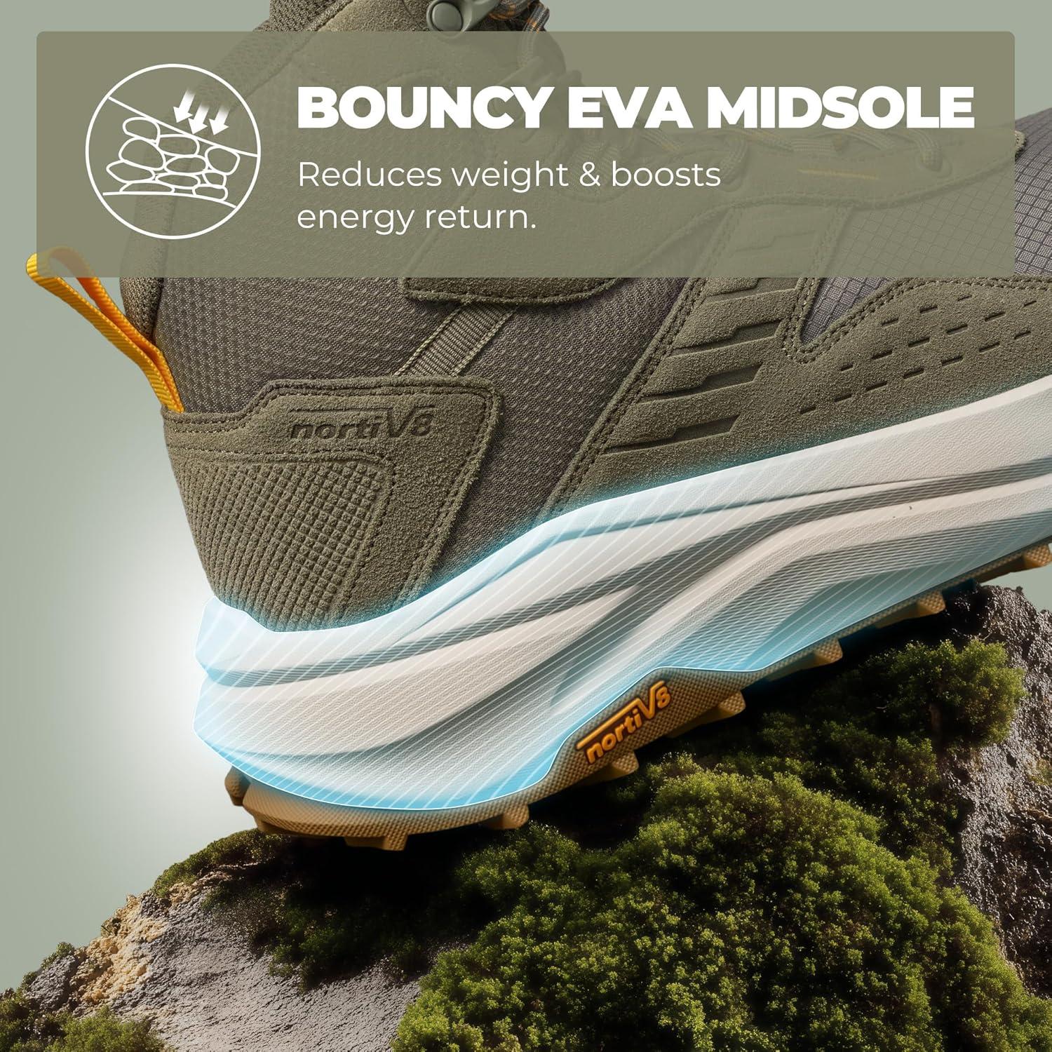 imageNORTIV 8 Mens Wide Toe Box Hiking Boots Low Drop Waterproof Outdoor Trekking Camping Shoes KatahdinOlive