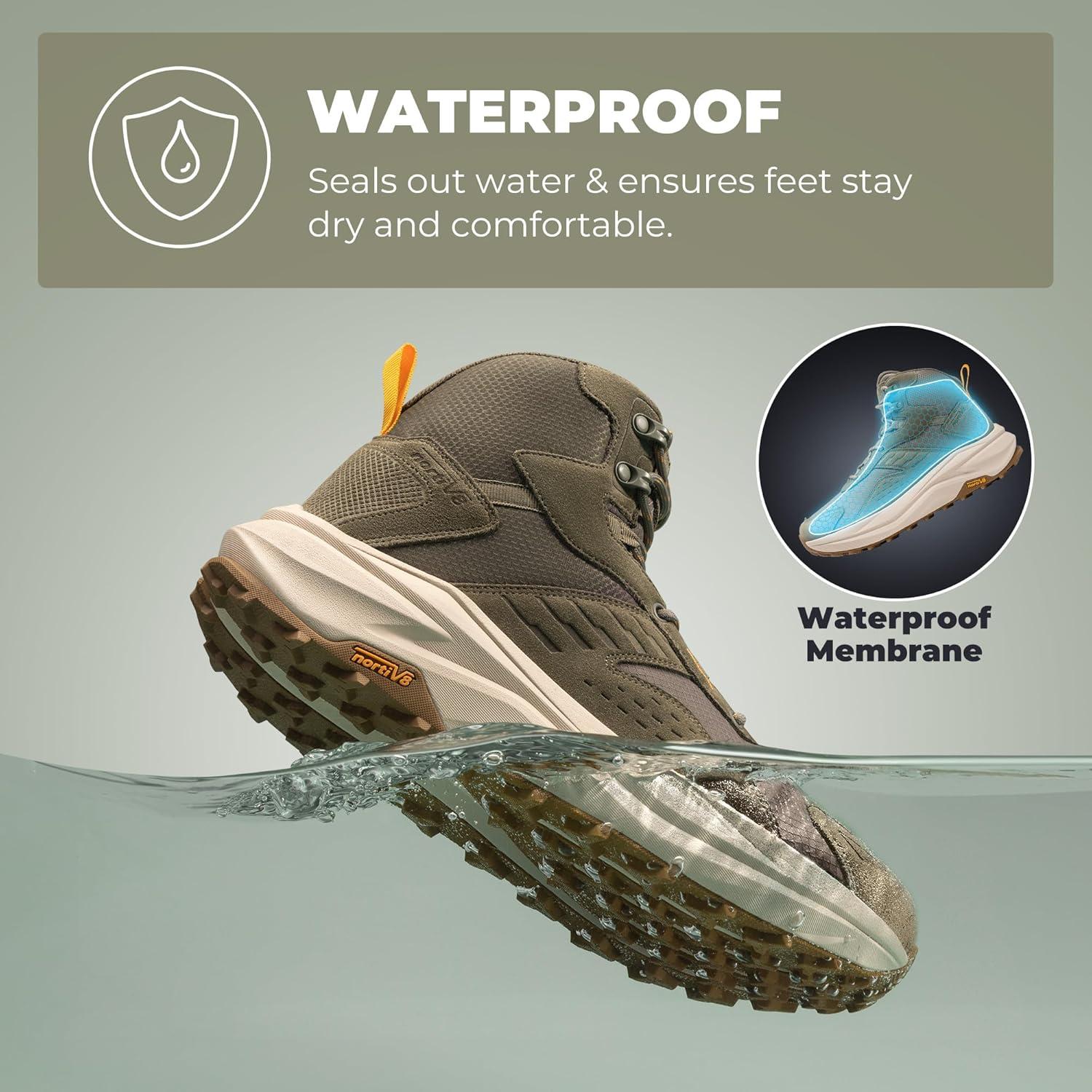 imageNORTIV 8 Mens Wide Toe Box Hiking Boots Low Drop Waterproof Outdoor Trekking Camping Shoes KatahdinOlive