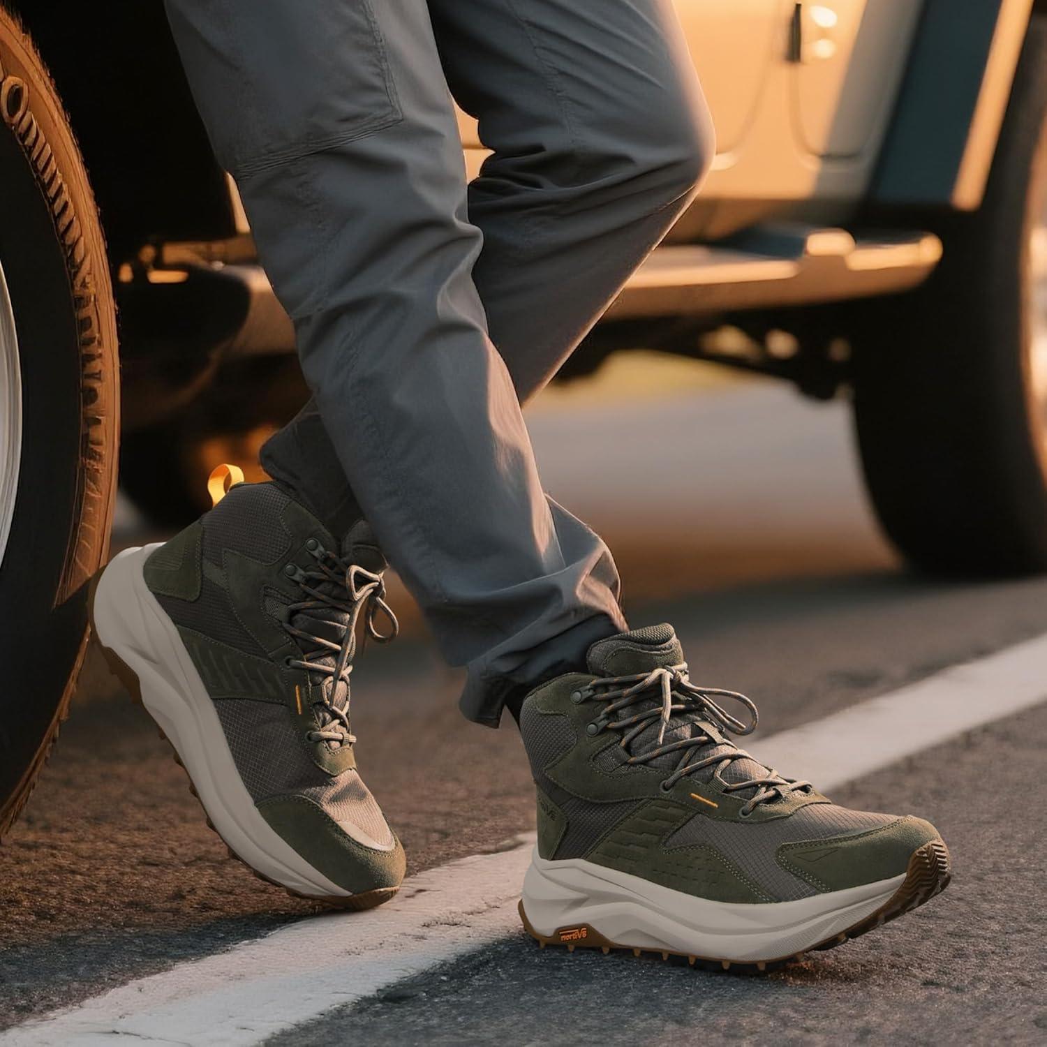 imageNORTIV 8 Mens Wide Toe Box Hiking Boots Low Drop Waterproof Outdoor Trekking Camping Shoes KatahdinOlive