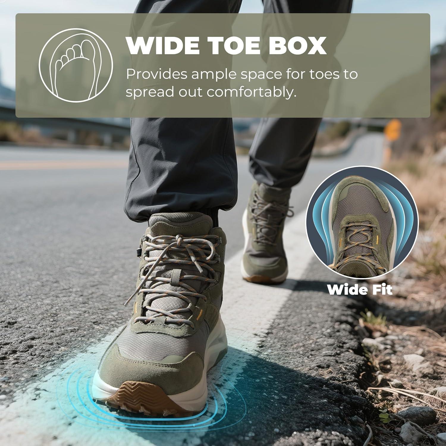 imageNORTIV 8 Mens Wide Toe Box Hiking Boots Low Drop Waterproof Outdoor Trekking Camping Shoes KatahdinOlive