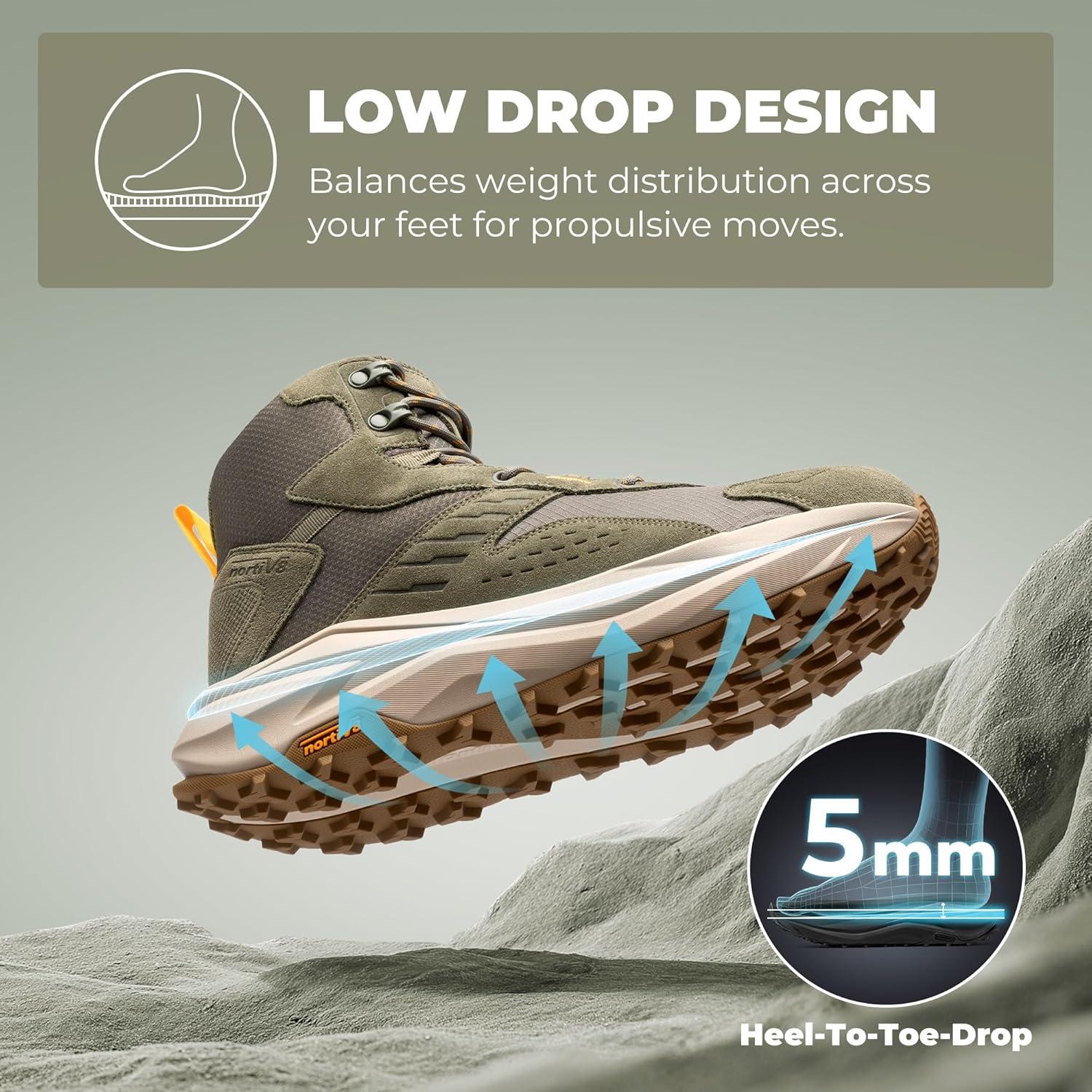 imageNORTIV 8 Mens Wide Toe Box Hiking Boots Low Drop Waterproof Outdoor Trekking Camping Shoes KatahdinOlive