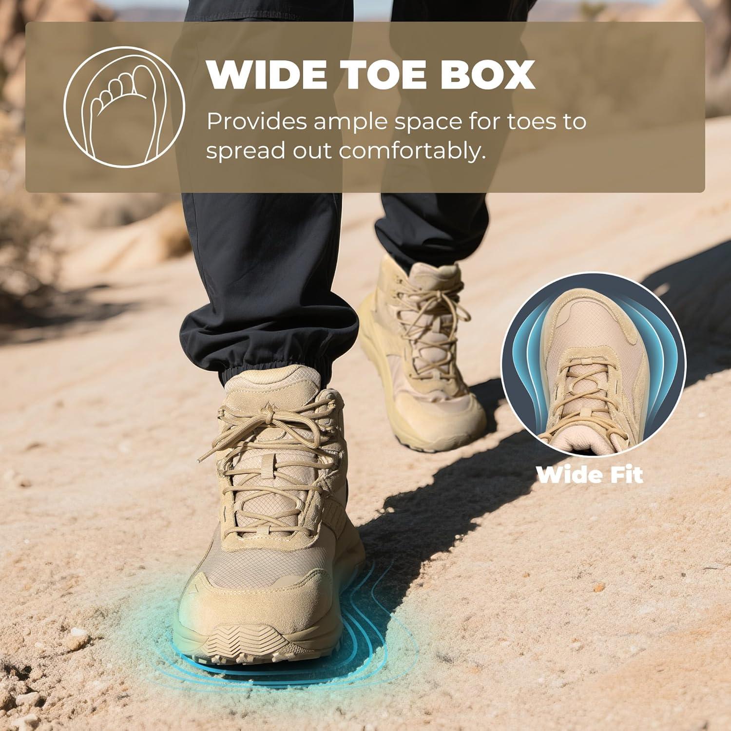 imageNORTIV 8 Mens Wide Toe Box Hiking Boots Low Drop Waterproof Outdoor Trekking Camping Shoes KatahdinSand