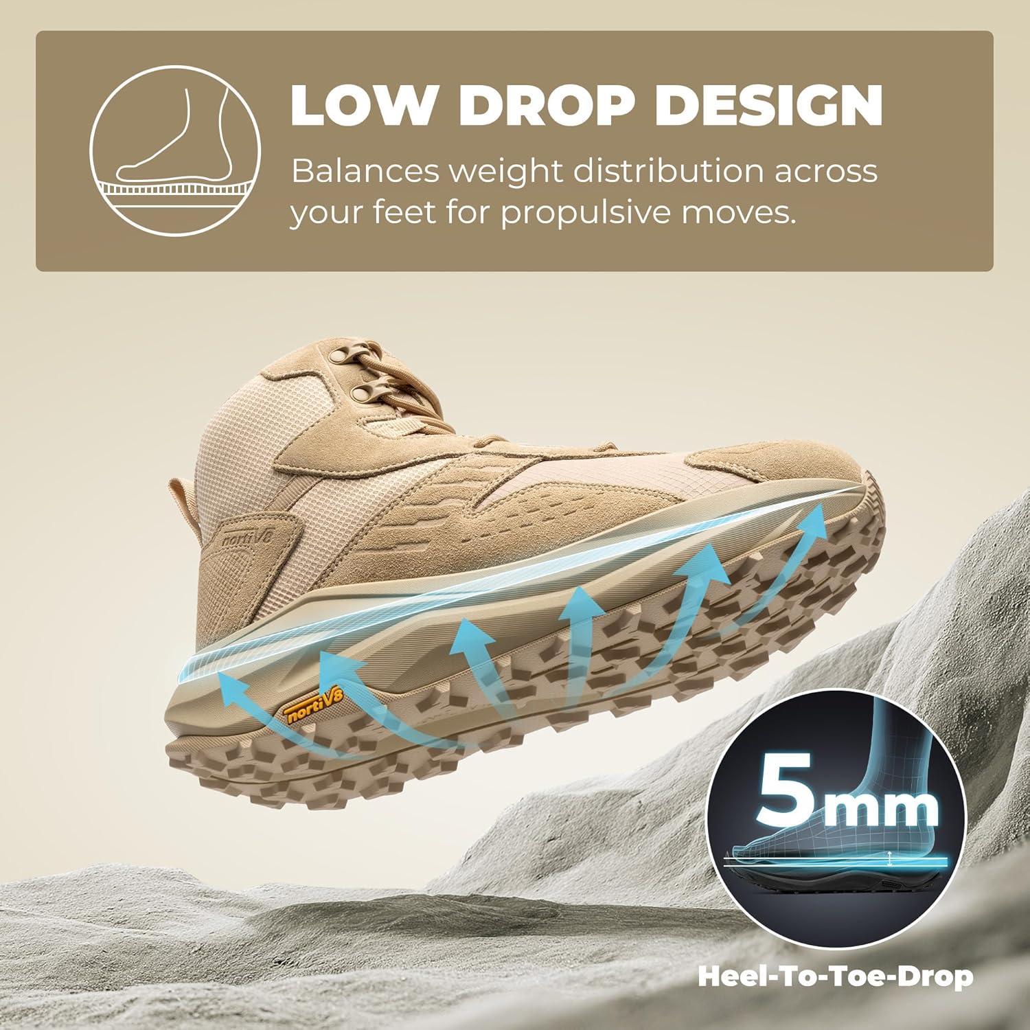 imageNORTIV 8 Mens Wide Toe Box Hiking Boots Low Drop Waterproof Outdoor Trekking Camping Shoes KatahdinSand