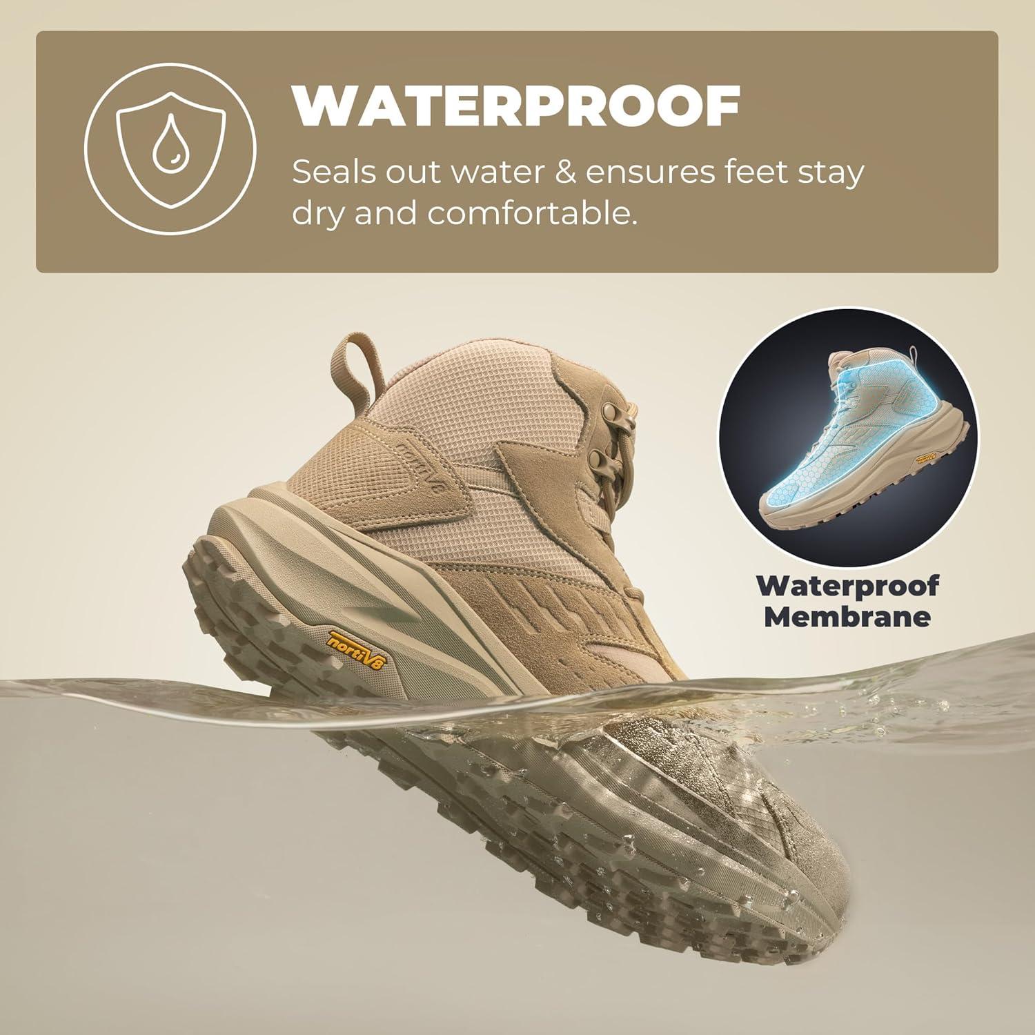 imageNORTIV 8 Mens Wide Toe Box Hiking Boots Low Drop Waterproof Outdoor Trekking Camping Shoes KatahdinSand