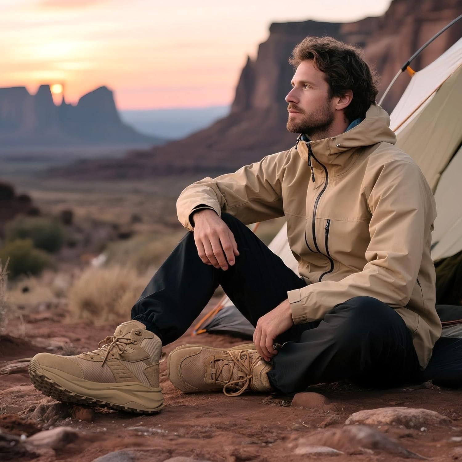 imageNORTIV 8 Mens Wide Toe Box Hiking Boots Low Drop Waterproof Outdoor Trekking Camping Shoes KatahdinSand