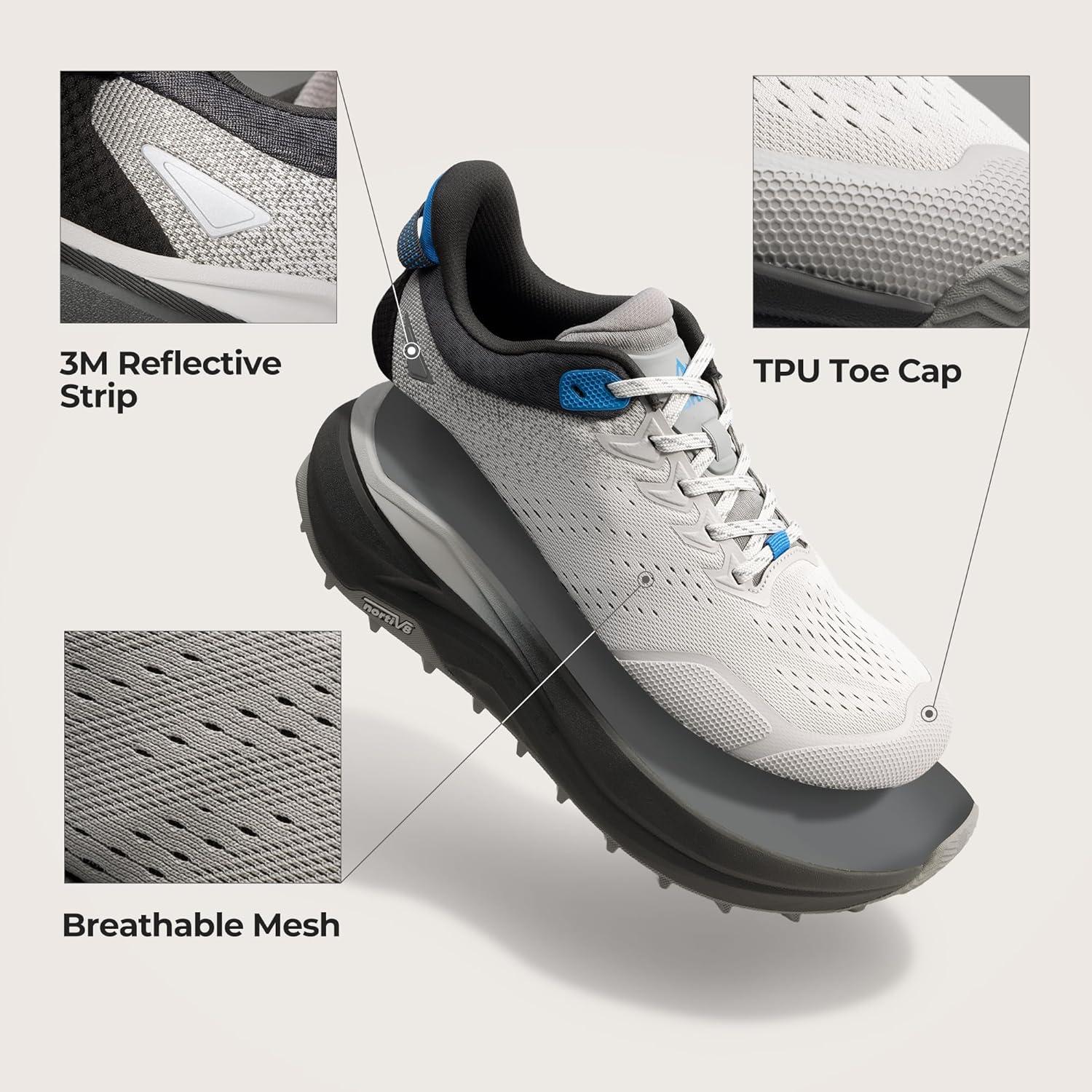 imageNORTIV 8 Mens Wide Toe Box Trail Running Shoes Cushion Walking Barefoot Tennis Workout Gym Cross Training Shoe Fashion Sneakers WhitneyBlackLight Grey