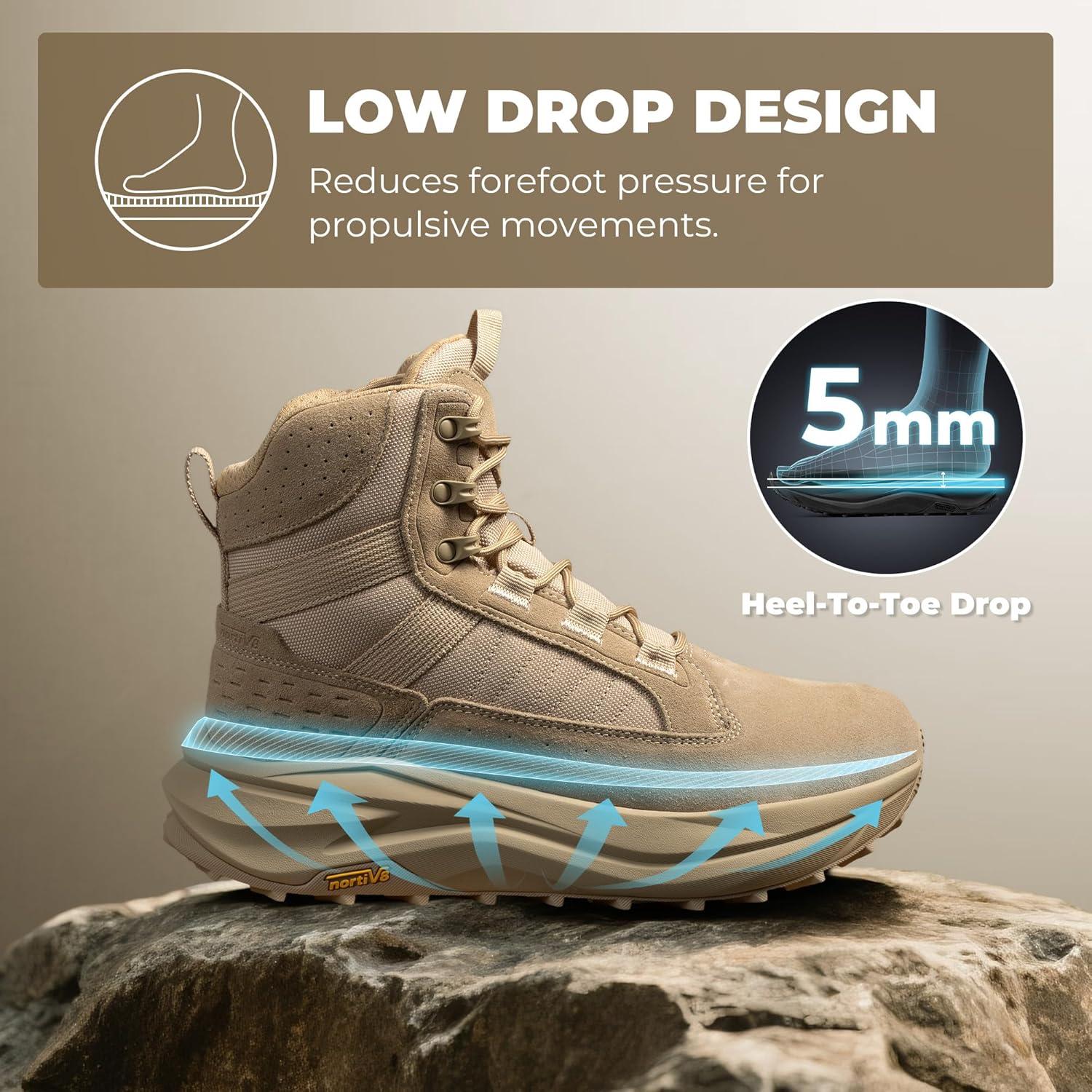 imageNORTIV 8 Mens Wide Toe Box Work Military Tactical Boots Barefoot Hiking Low Drop Leather Side Zipper Motorcycle Combat Boots PikesSand