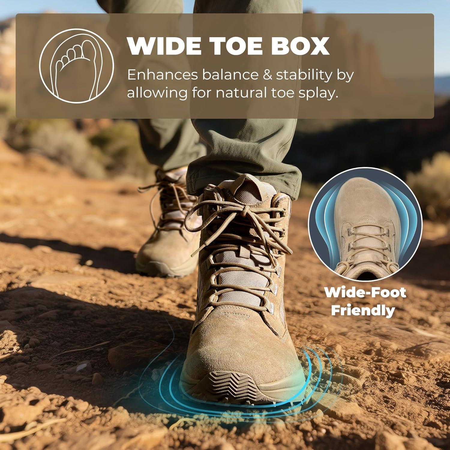 imageNORTIV 8 Mens Wide Toe Box Work Military Tactical Boots Barefoot Hiking Low Drop Leather Side Zipper Motorcycle Combat Boots PikesSand