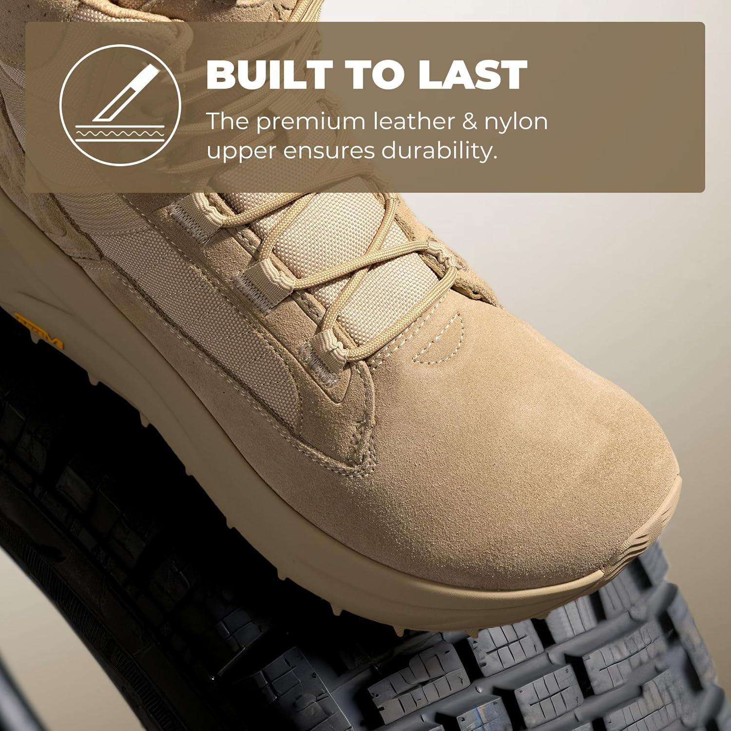 imageNORTIV 8 Mens Wide Toe Box Work Military Tactical Boots Barefoot Hiking Low Drop Leather Side Zipper Motorcycle Combat Boots PikesSand