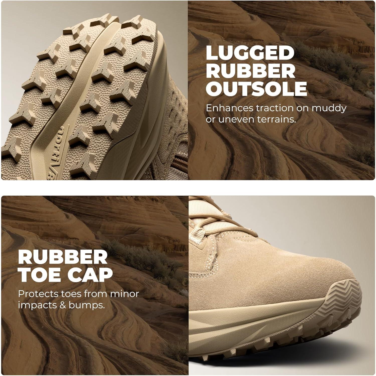 imageNORTIV 8 Mens Wide Toe Box Work Military Tactical Boots Barefoot Hiking Low Drop Leather Side Zipper Motorcycle Combat Boots PikesSand