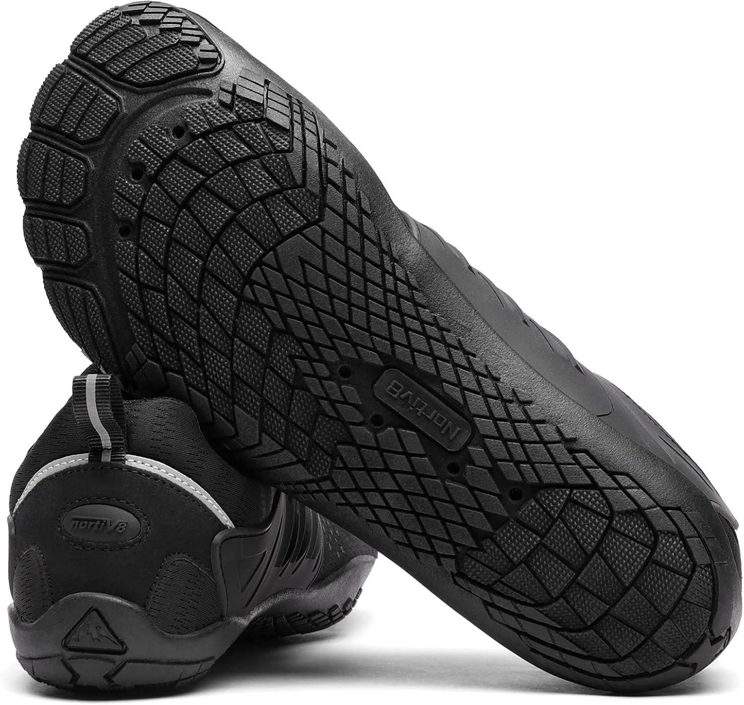 imageNORTIV 8 Mens Womens Barefoot Water Shoes Quick Dry Lightweight Sports Aqua Shoes Black Size W125M11 SNWS221M