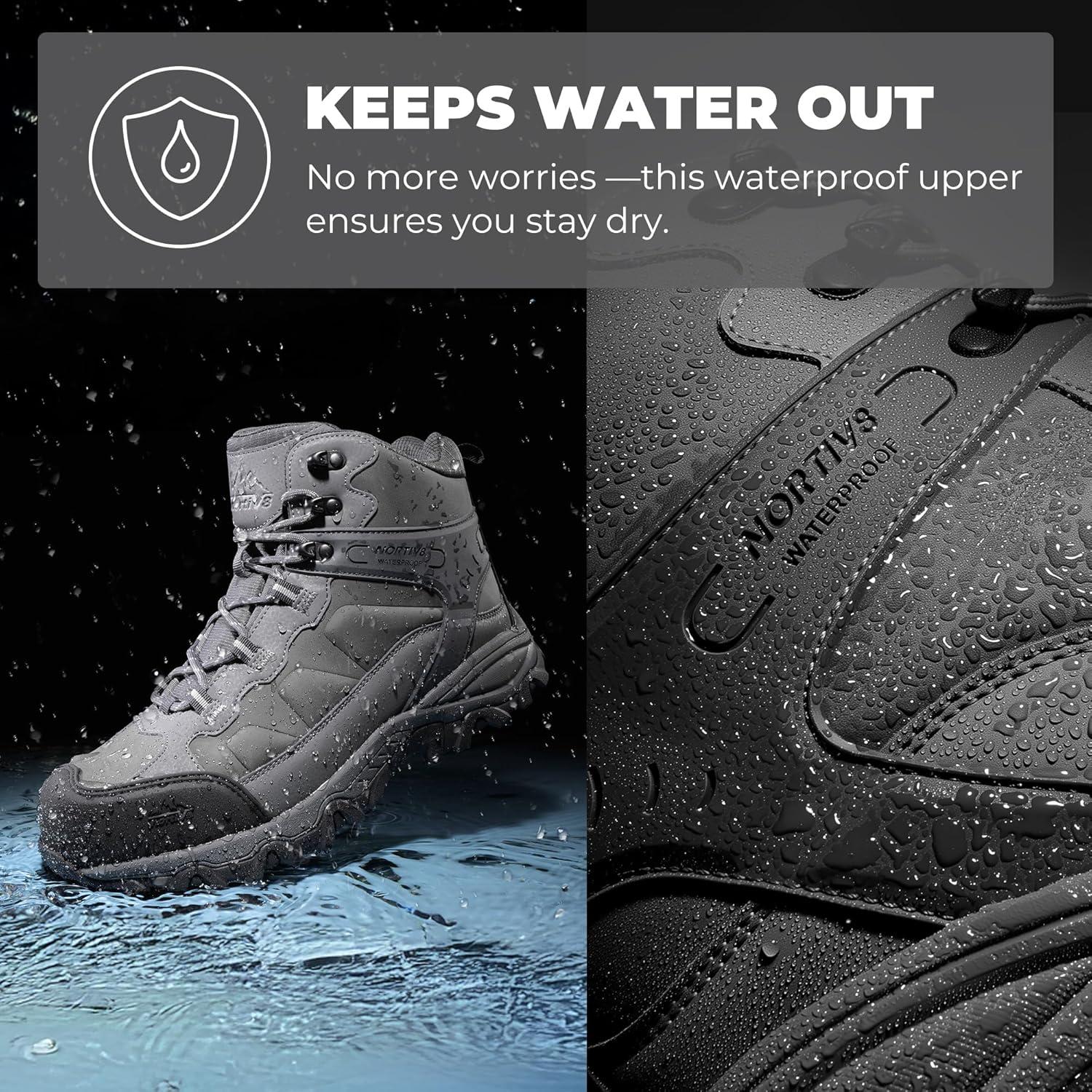 imageNORTIV 8 Waterproof Steel Toe Boots for Men Slip Resistant Safety Industrial Boots PaladinSteelDark Grey