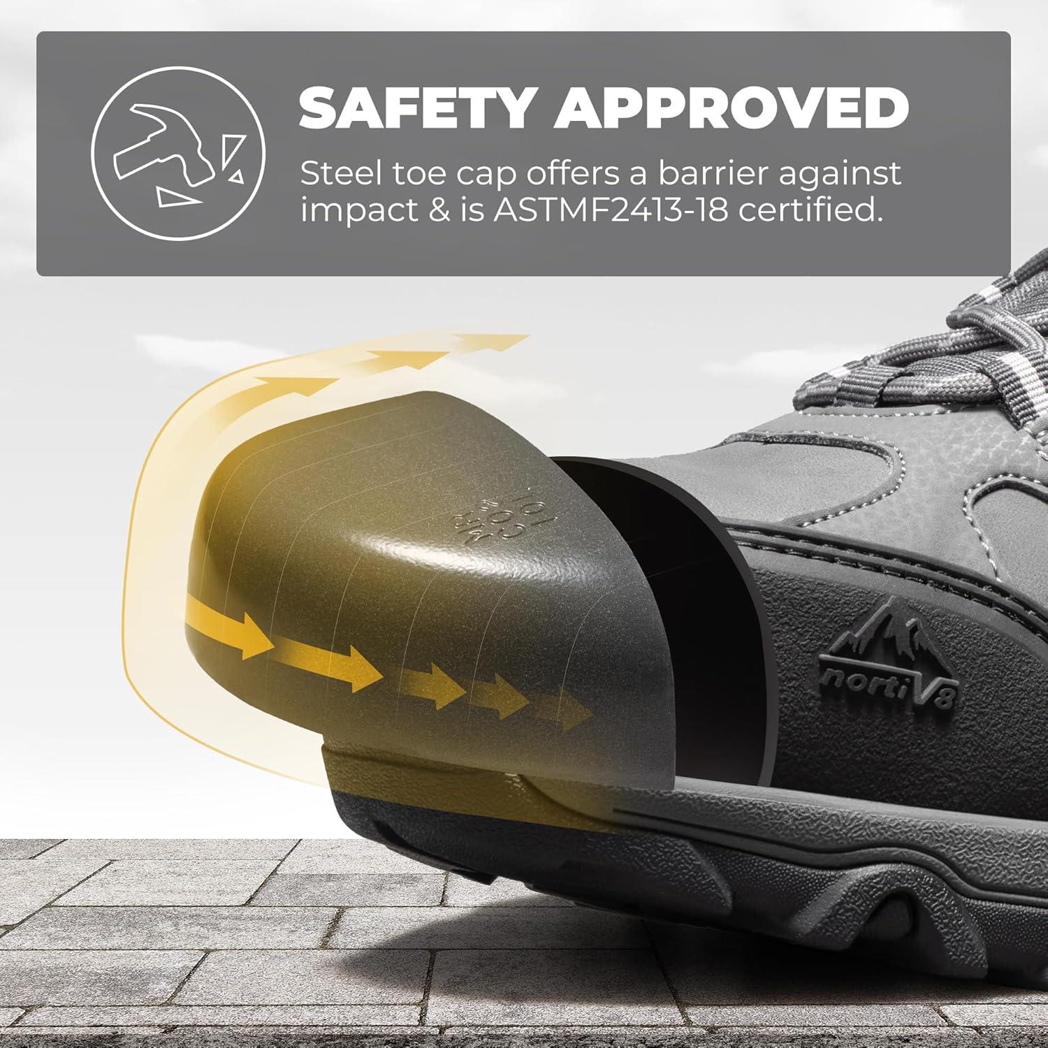 imageNORTIV 8 Waterproof Steel Toe Boots for Men Slip Resistant Safety Industrial Boots PaladinSteelDark Grey