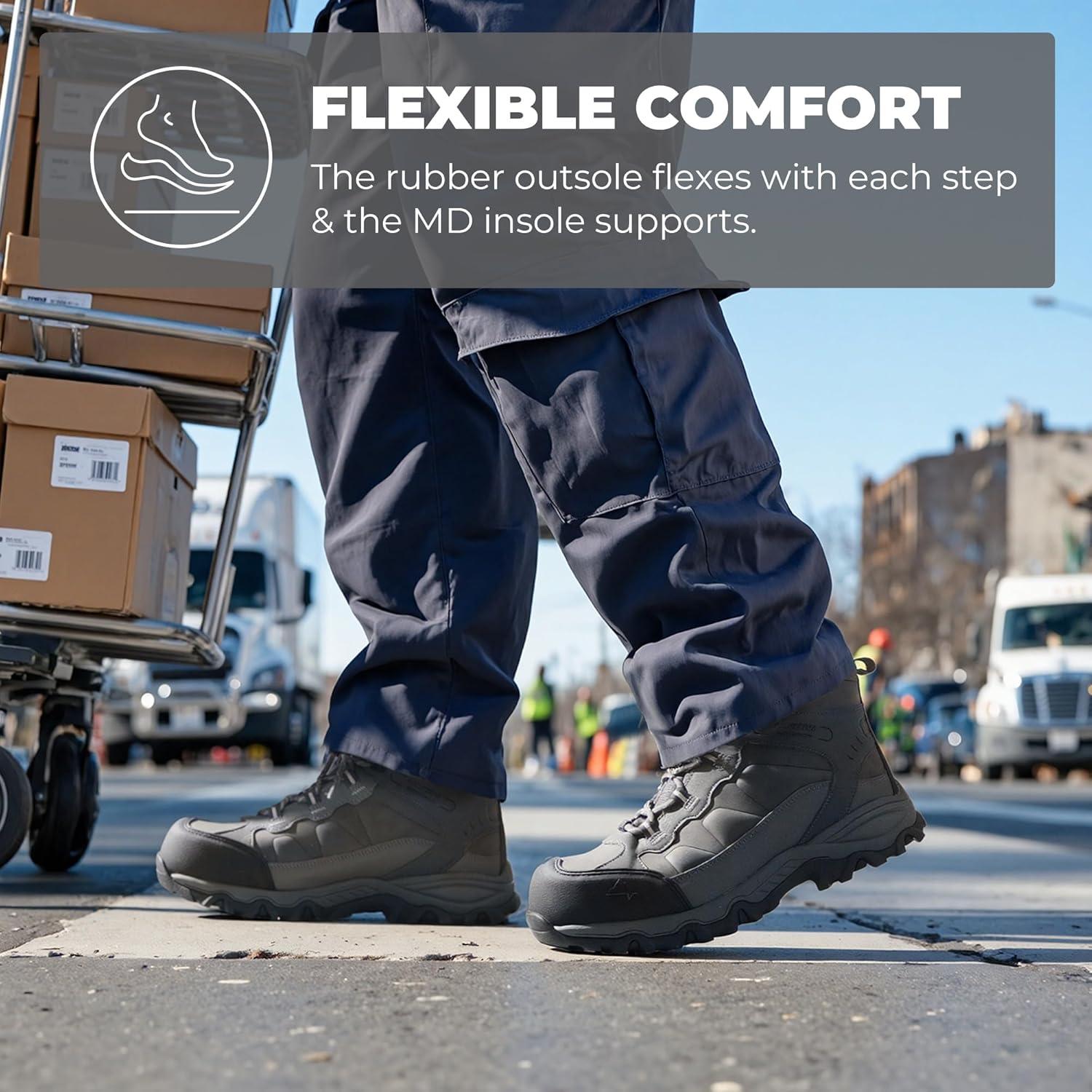 imageNORTIV 8 Waterproof Steel Toe Boots for Men Slip Resistant Safety Industrial Boots PaladinSteelDark Grey