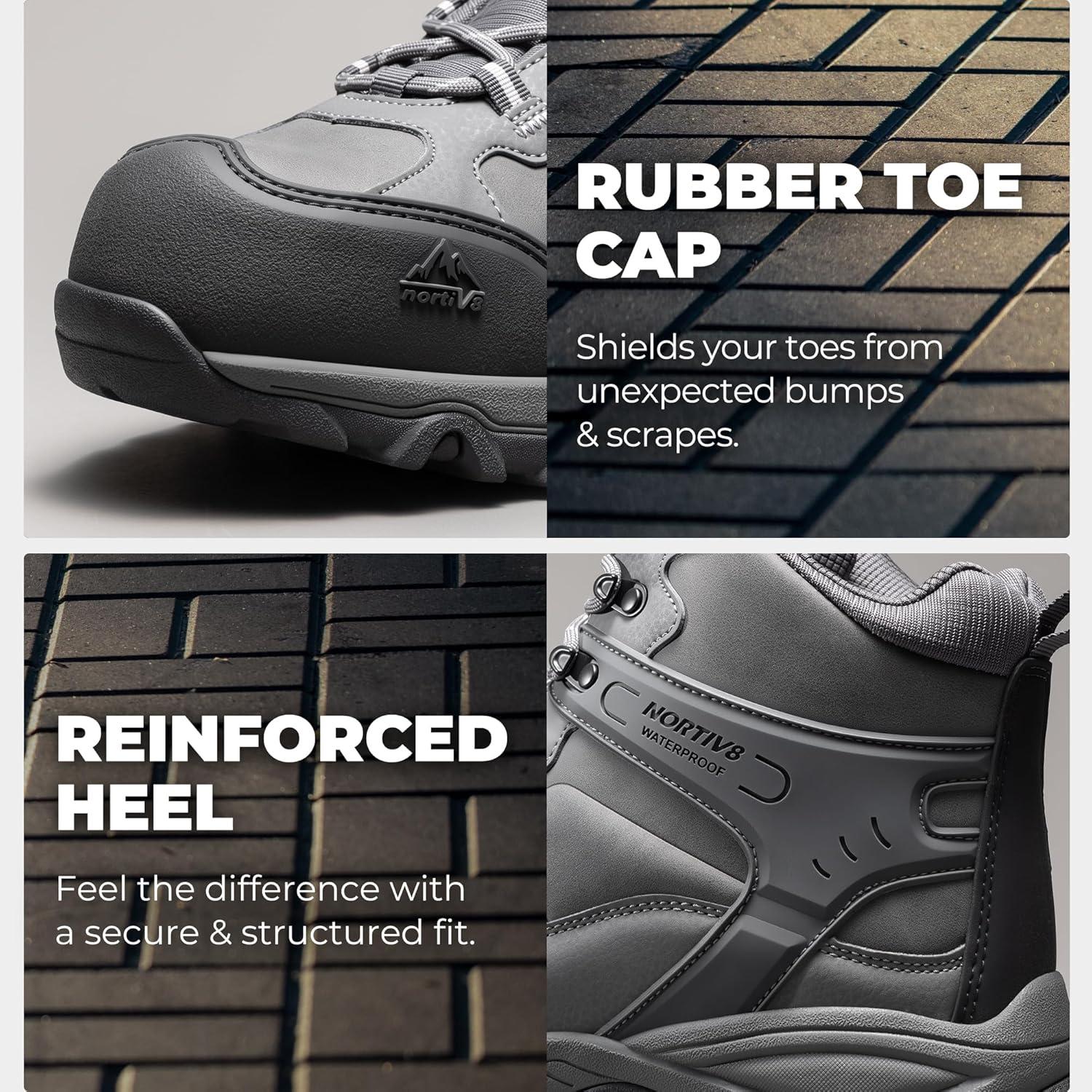 imageNORTIV 8 Waterproof Steel Toe Boots for Men Slip Resistant Safety Industrial Boots PaladinSteelDark Grey