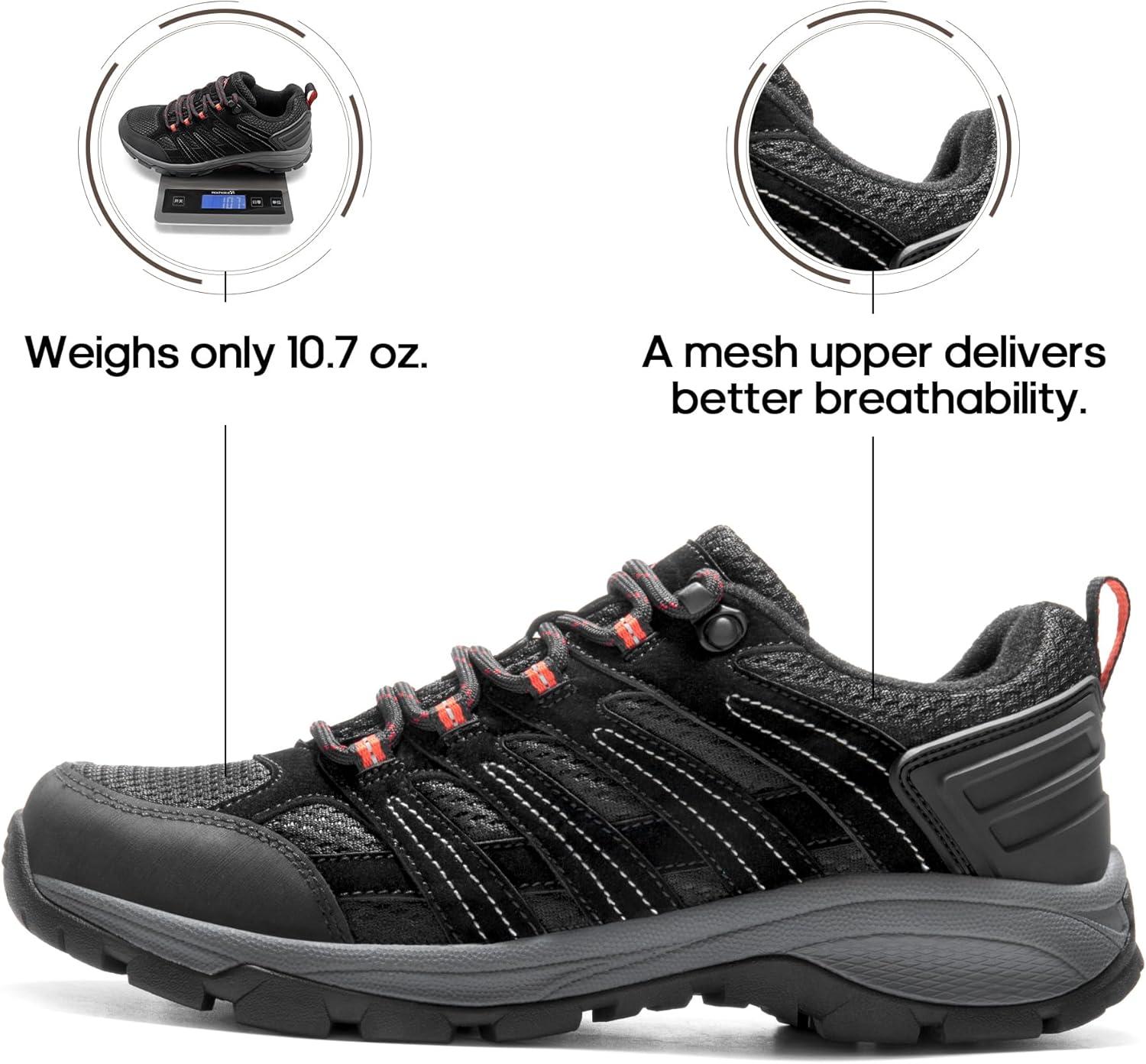 imageNORTIV 8 Womens Hiking Shoes Lightweight Breathable Mesh Walking Sneakers Outdoor Work Shoes WanderBlackpu