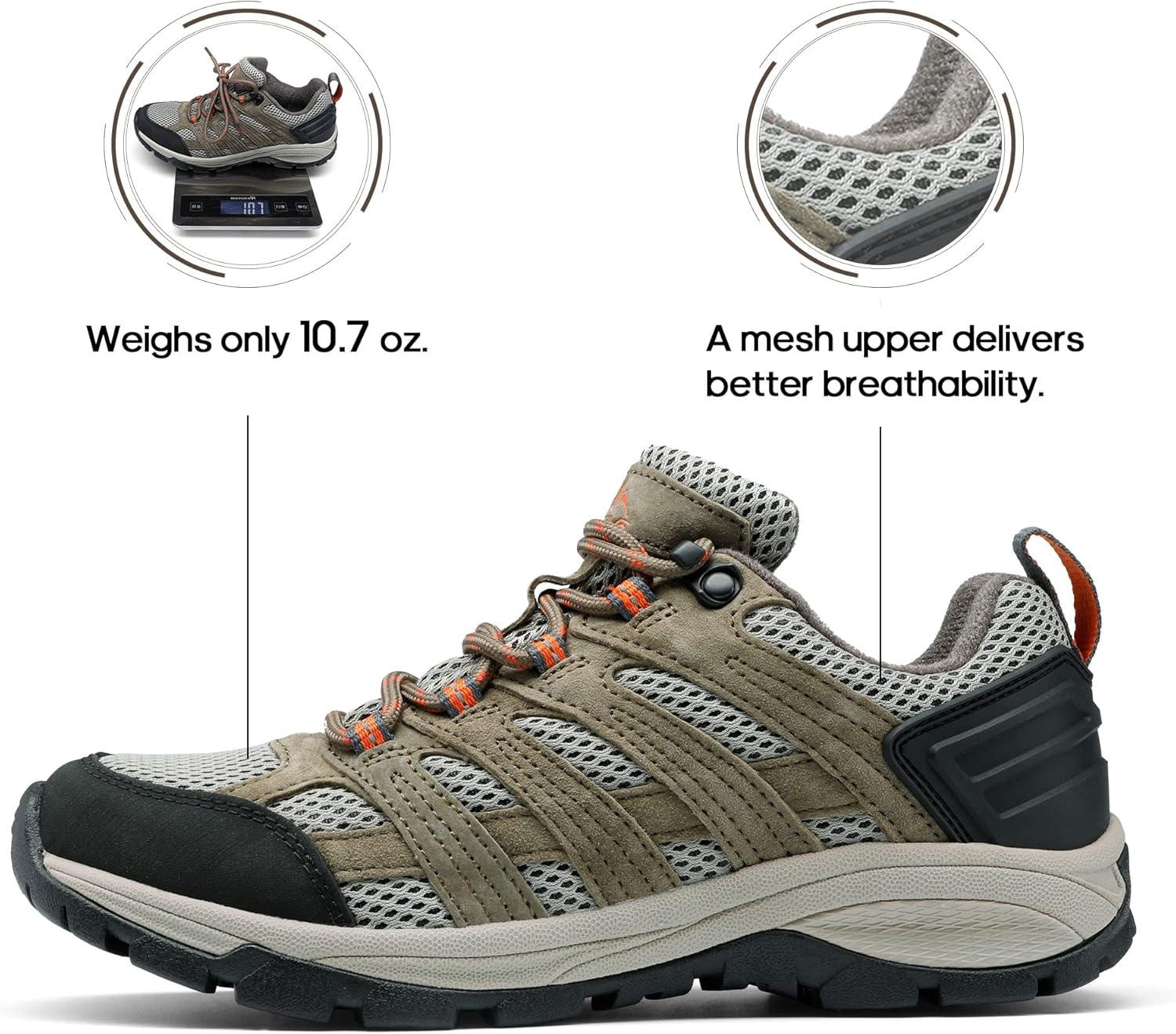 imageNORTIV 8 Womens Hiking Shoes Lightweight Breathable Mesh Walking Sneakers Outdoor Work Shoes WanderKhaki