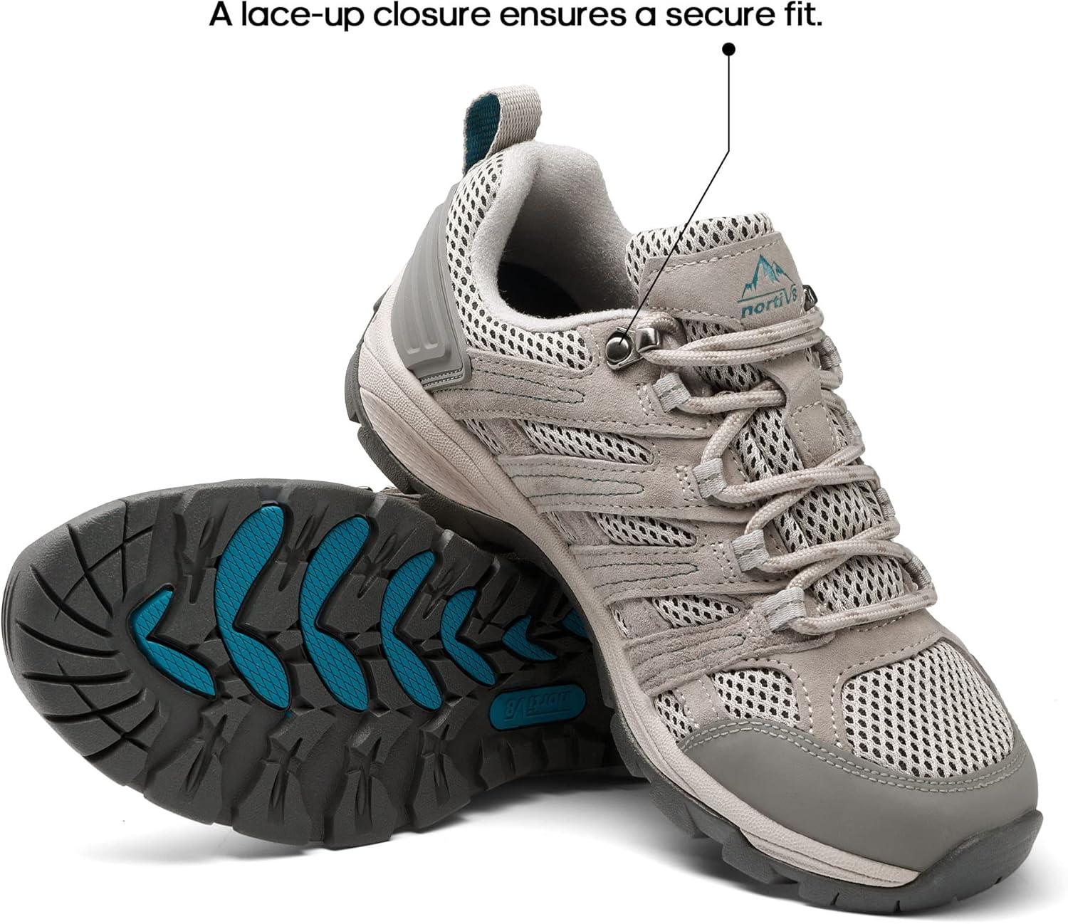 imageNORTIV 8 Womens Hiking Shoes Lightweight Breathable Mesh Walking Sneakers Outdoor Work Shoes WanderLight Grey