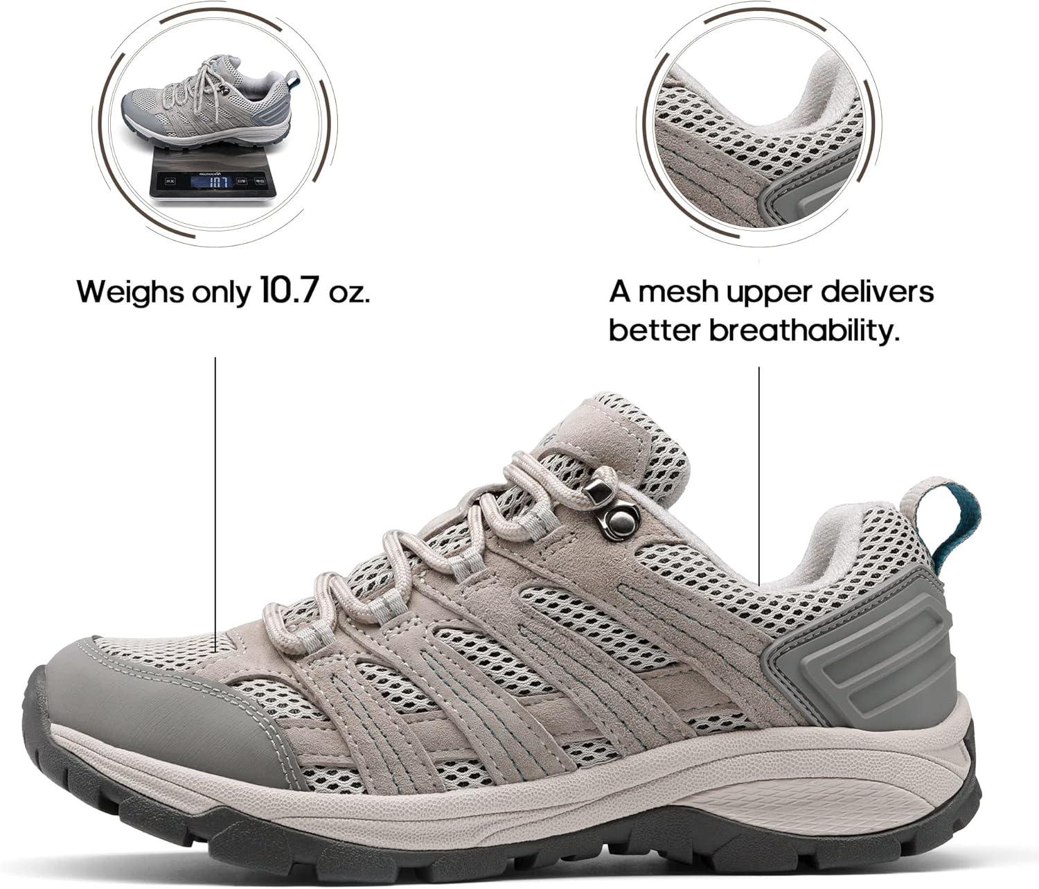 imageNORTIV 8 Womens Hiking Shoes Lightweight Breathable Mesh Walking Sneakers Outdoor Work Shoes WanderLight Grey