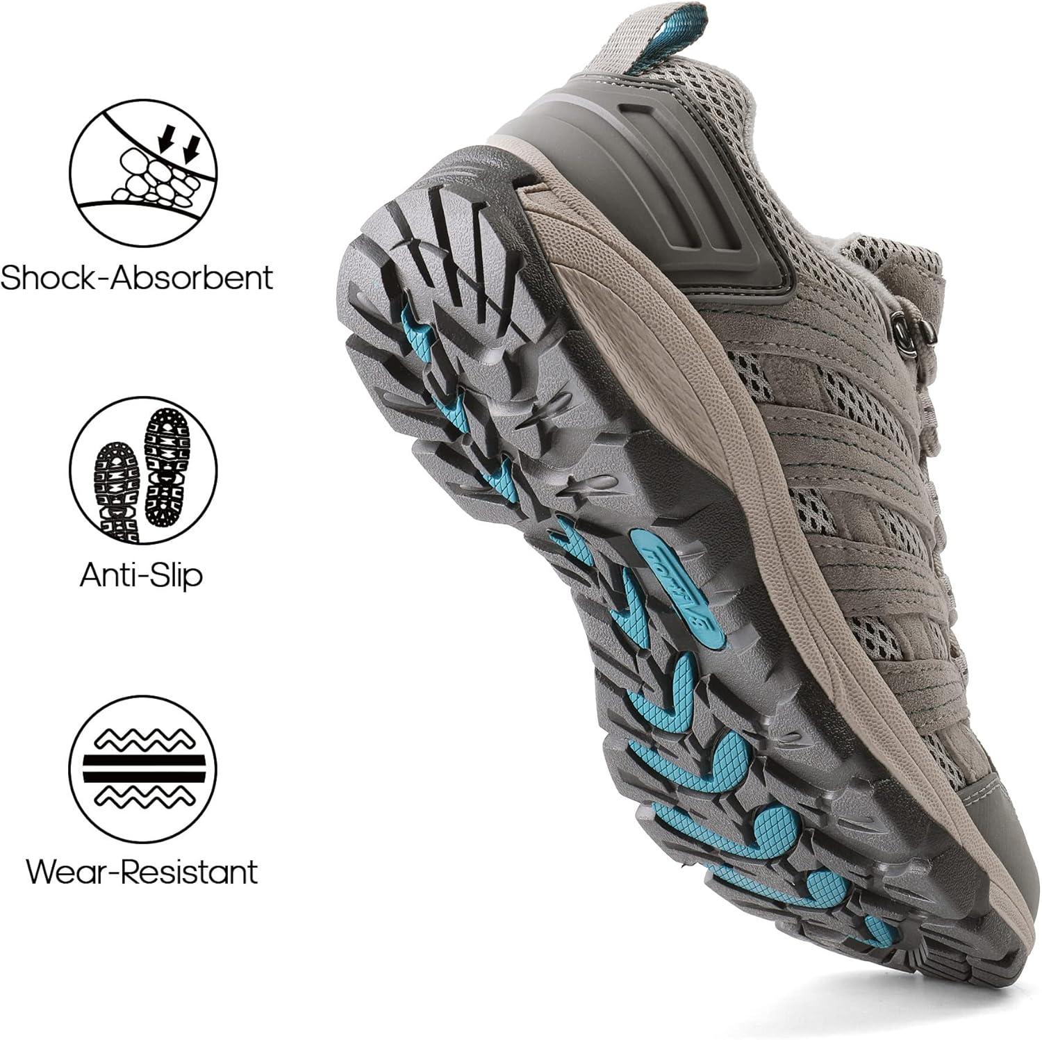 imageNORTIV 8 Womens Hiking Shoes Lightweight Breathable Mesh Walking Sneakers Outdoor Work Shoes WanderLight Grey