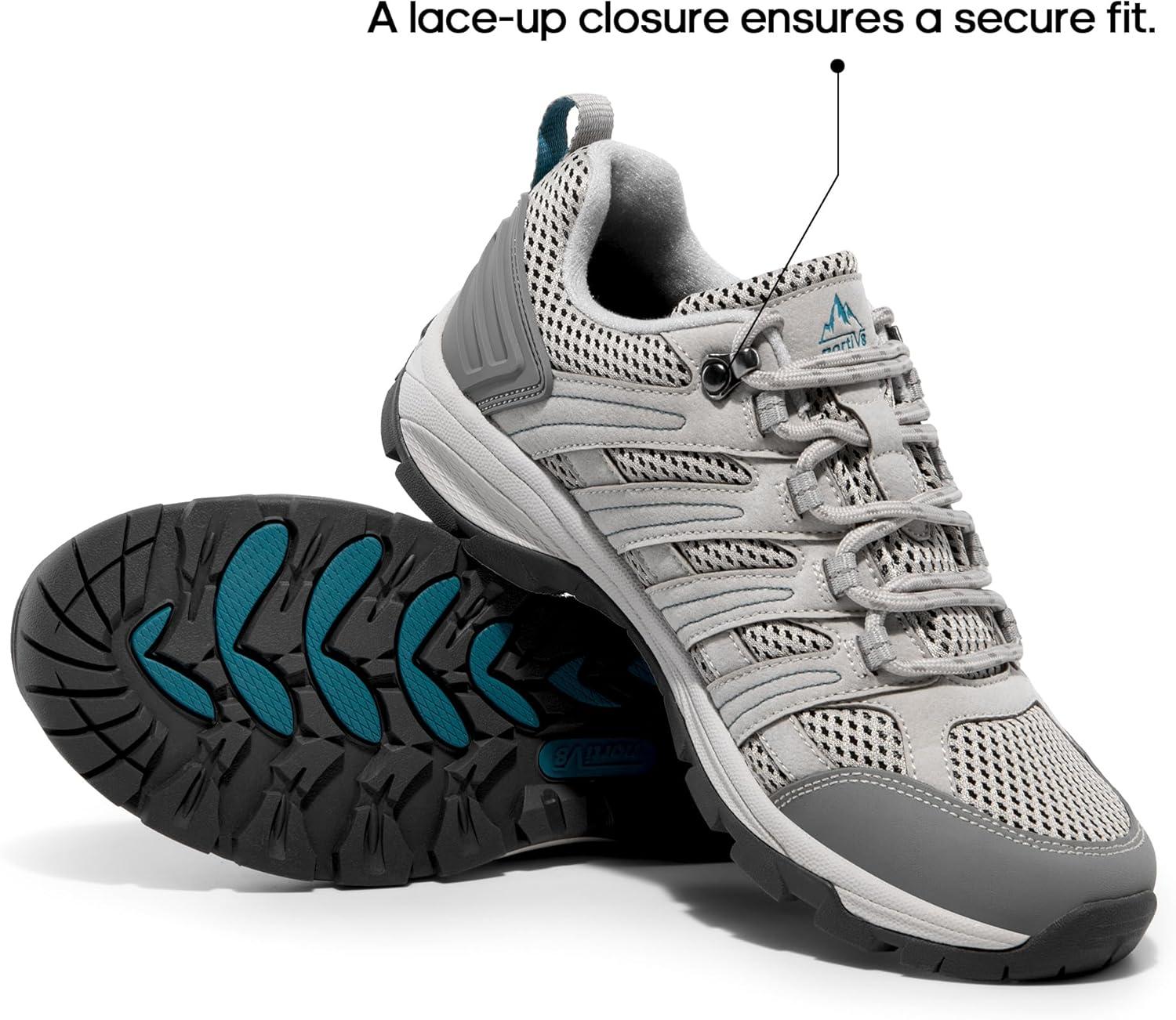 imageNORTIV 8 Womens Hiking Shoes Lightweight Breathable Mesh Walking Sneakers Outdoor Work Shoes WanderLight Greypu