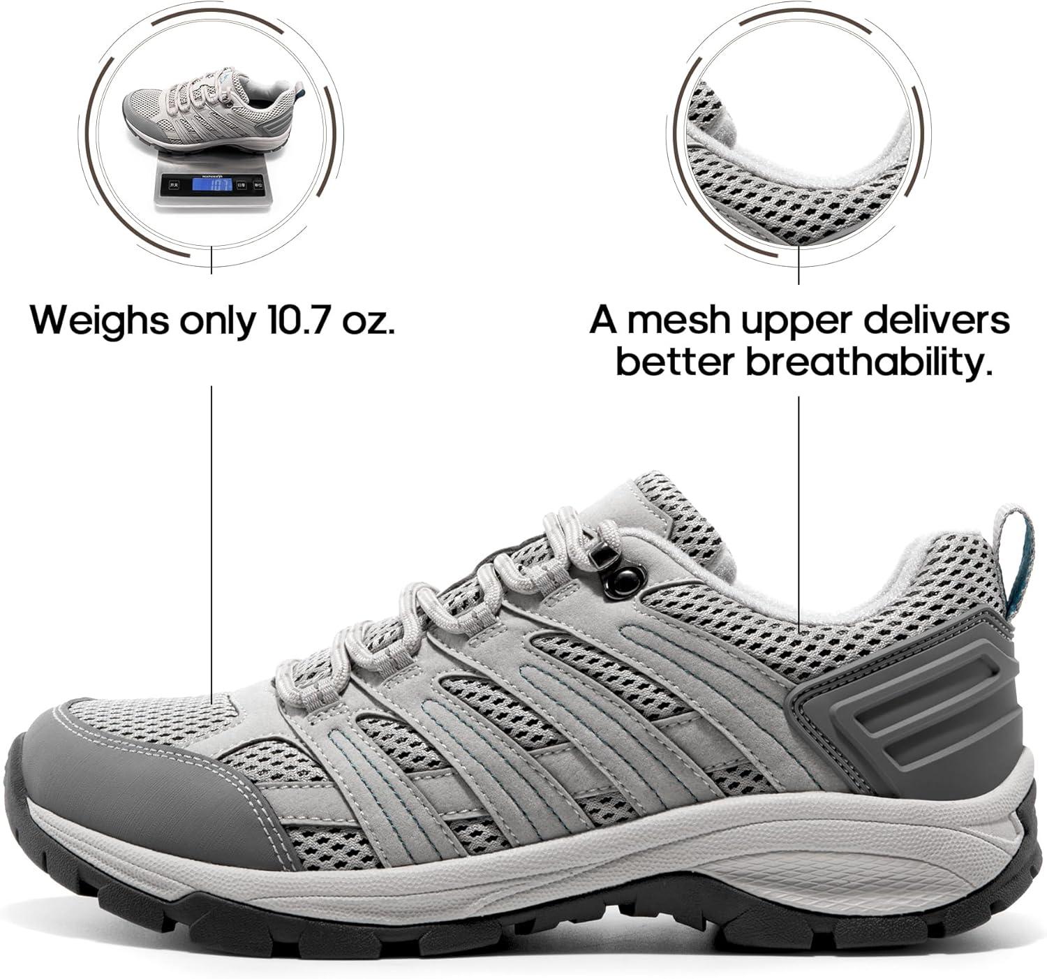 imageNORTIV 8 Womens Hiking Shoes Lightweight Breathable Mesh Walking Sneakers Outdoor Work Shoes WanderLight Greypu