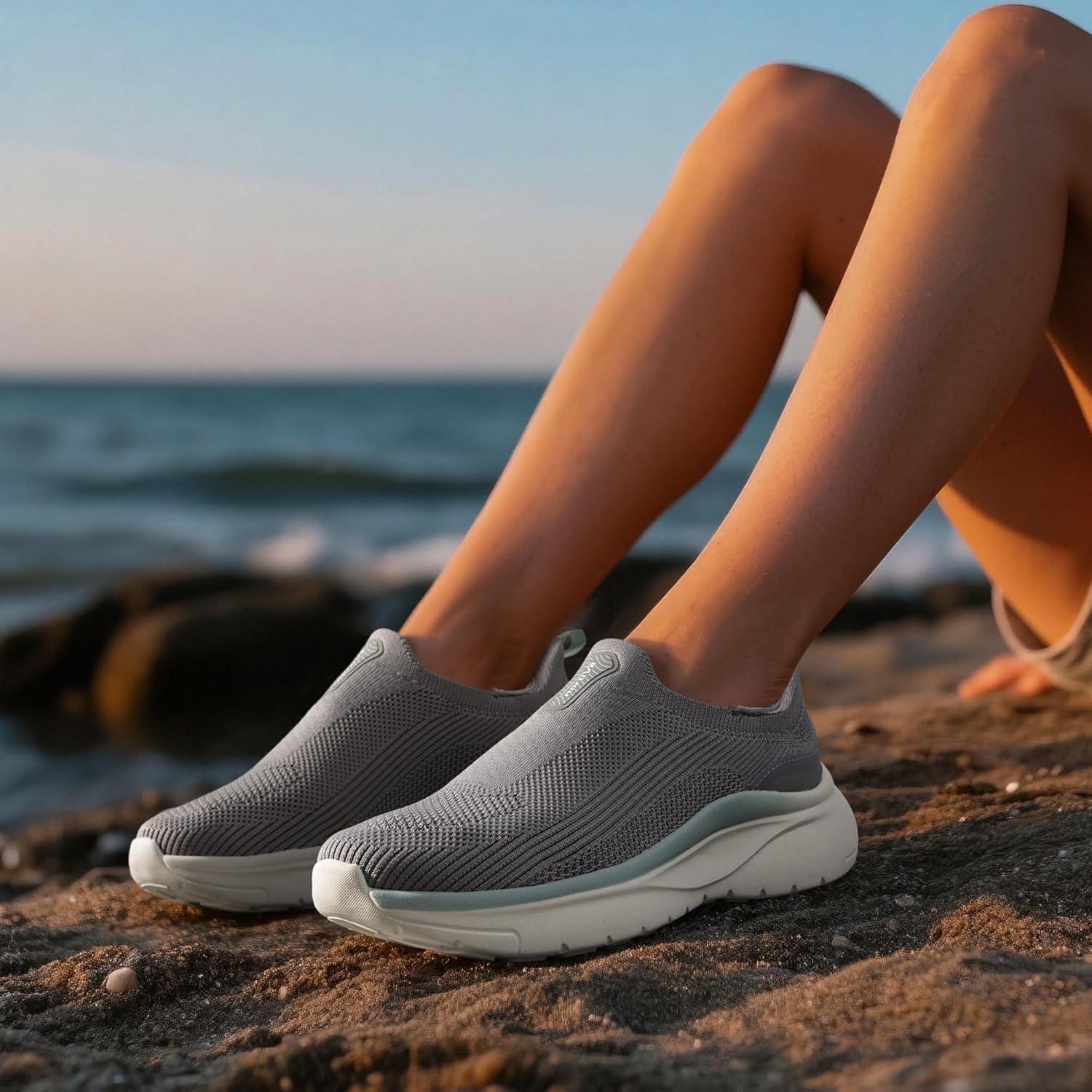 imageNORTIV 8 Womens Slip on Walking Shoes Hands Free NonSlip Lightweight Gym Workout Casual Comfort Breathable Running Tennis SwiftSleek Fashion SneakersGrey
