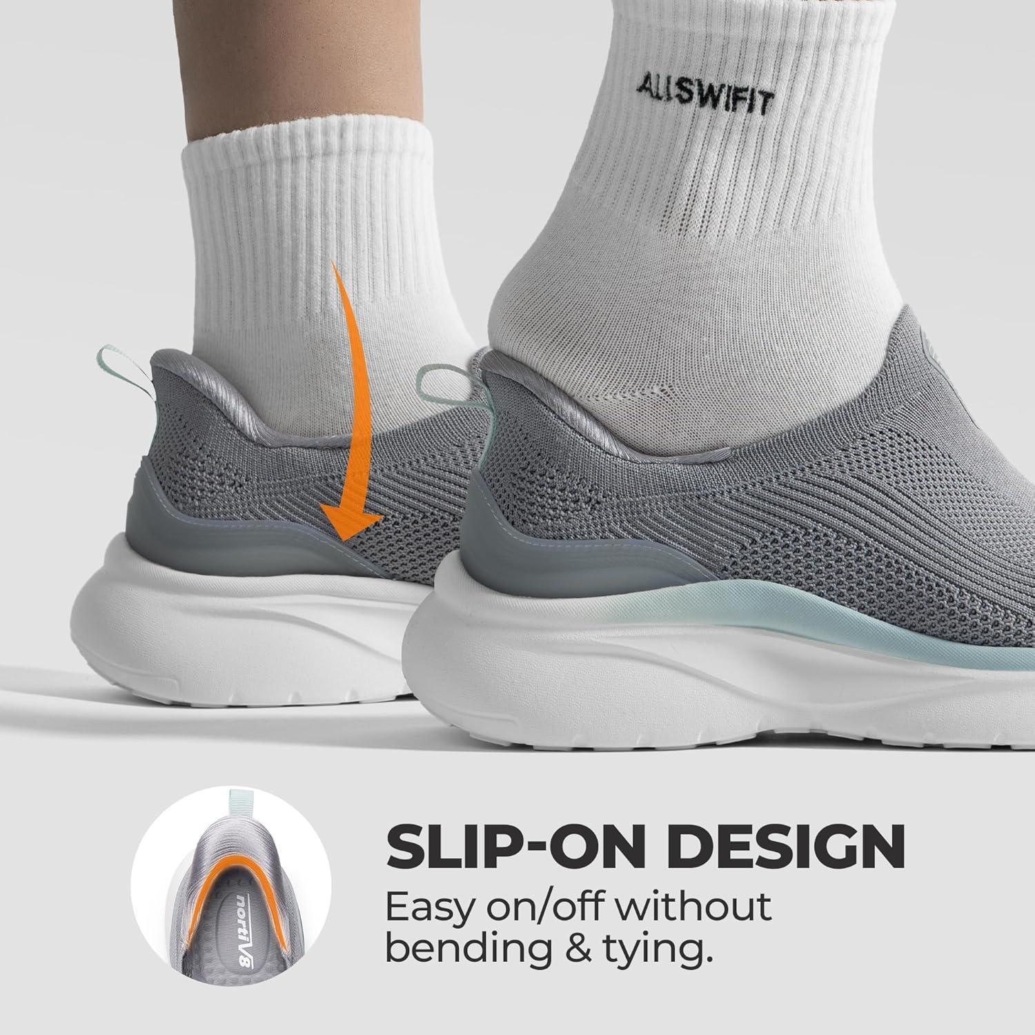 imageNORTIV 8 Womens Slip on Walking Shoes Hands Free NonSlip Lightweight Gym Workout Casual Comfort Breathable Running Tennis SwiftSleek Fashion SneakersGrey