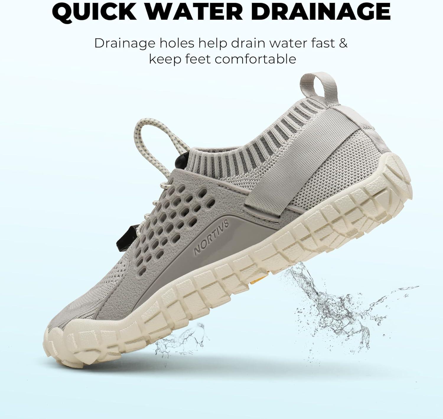 imageNORTIV 8 Womens Water Shoes Barefoot Quick Dry Aqua Swim Shoes for Beach Sports Fishing Hiking Boating Surfing Shoes TREKLADYBeigeLightGrey