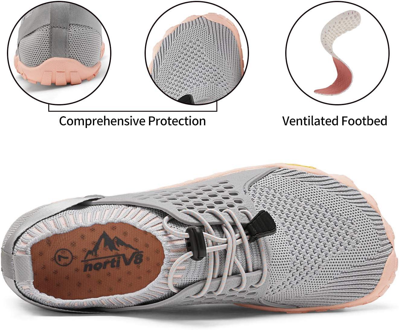 imageNORTIV 8 Womens Water Shoes Barefoot Quick Dry Aqua Swim Shoes for Beach Sports Fishing Hiking Boating Surfing Shoes TREKLADYLightGreyPink