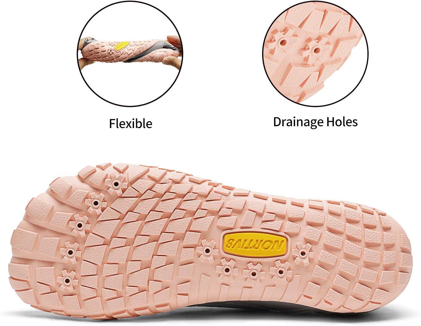 imageNORTIV 8 Womens Water Shoes Barefoot Quick Dry Aqua Swim Shoes for Beach Sports Fishing Hiking Boating Surfing Shoes TREKLADYLightGreyPink