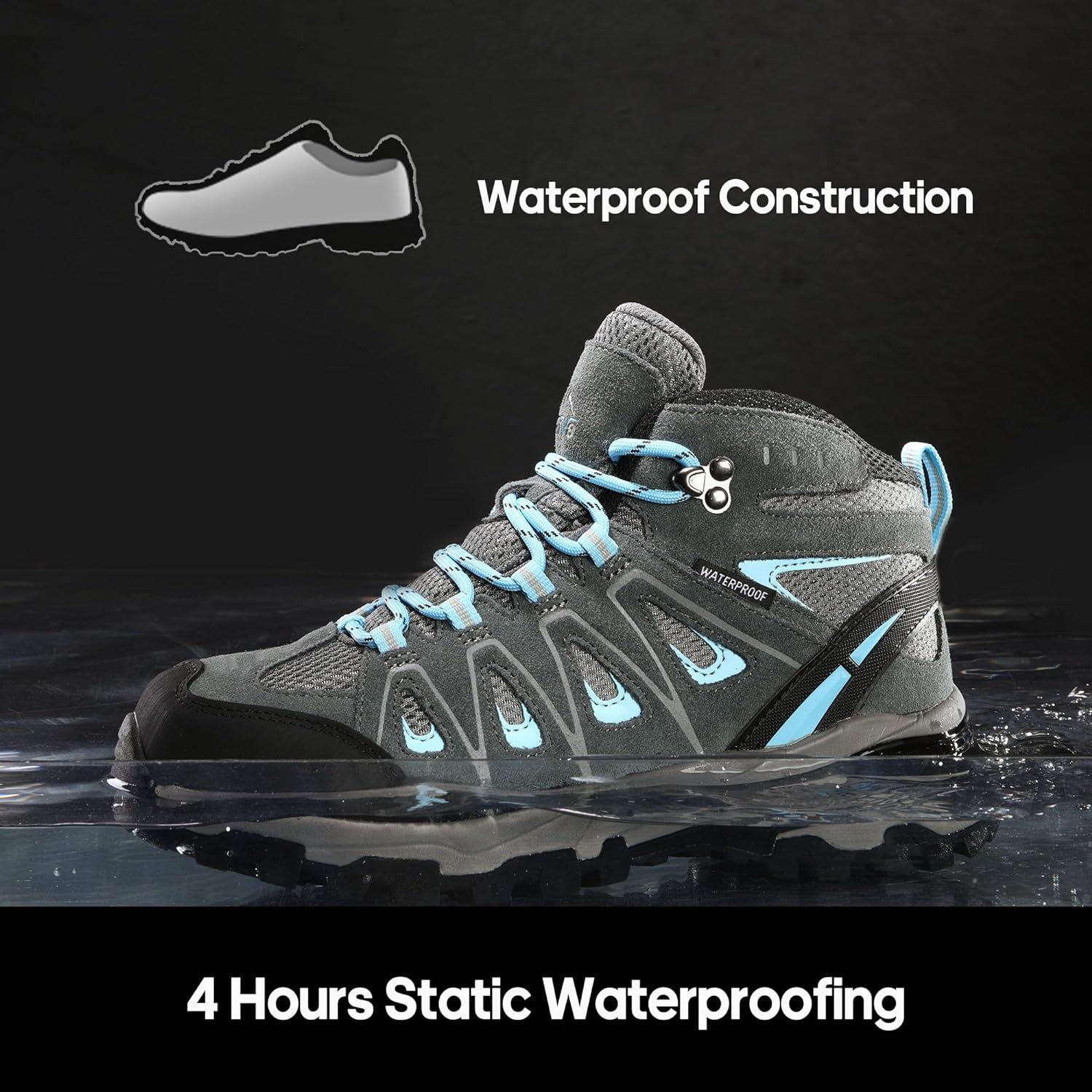 imageNORTIV 8 Womens Waterproof Hiking Boots Outdoor Trekking Camping Trail Hiking Boot SeekerGreyBlue