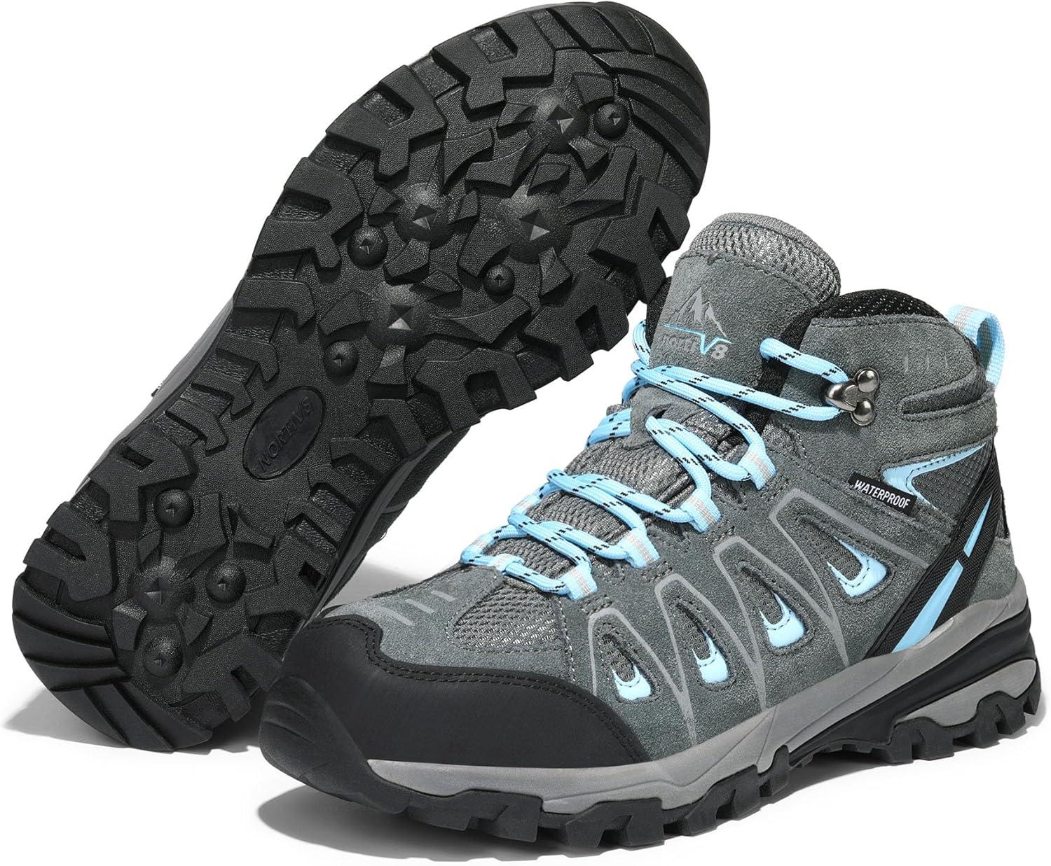 imageNORTIV 8 Womens Waterproof Hiking Boots Outdoor Trekking Camping Trail Hiking Boot SeekerGreyBlue