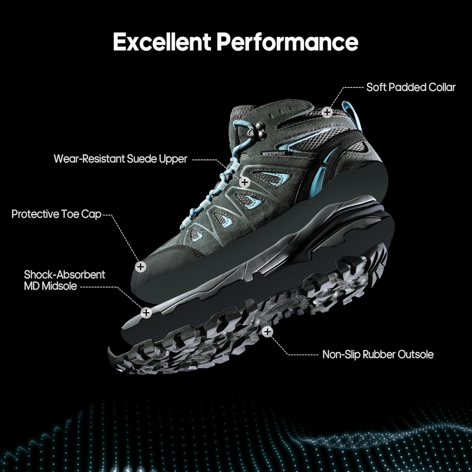 imageNORTIV 8 Womens Waterproof Hiking Boots Outdoor Trekking Camping Trail Hiking Boot SeekerGreyBlue