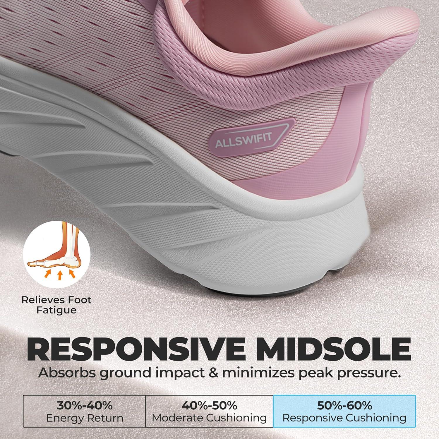 imageWomens Slip On Stability Walking Running Shoes Hands Free Tennis NonSlip Comfortable Workout Gym Breathable Lightweight StediBase Fashion SneakersPink